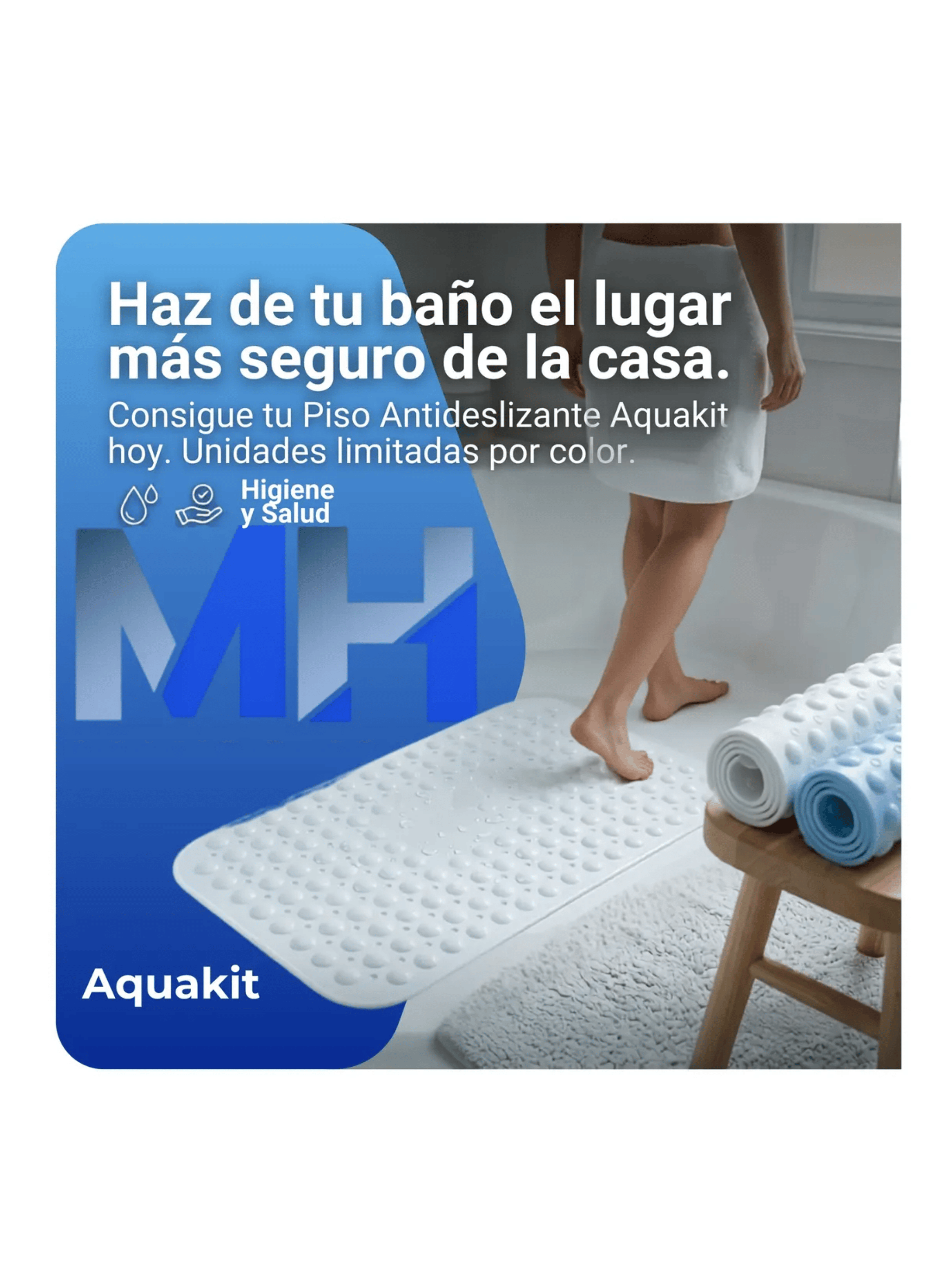 Piso De Goma Antideslizante Alfombra Ba o Ducha 70x38 Cm Celeste-5