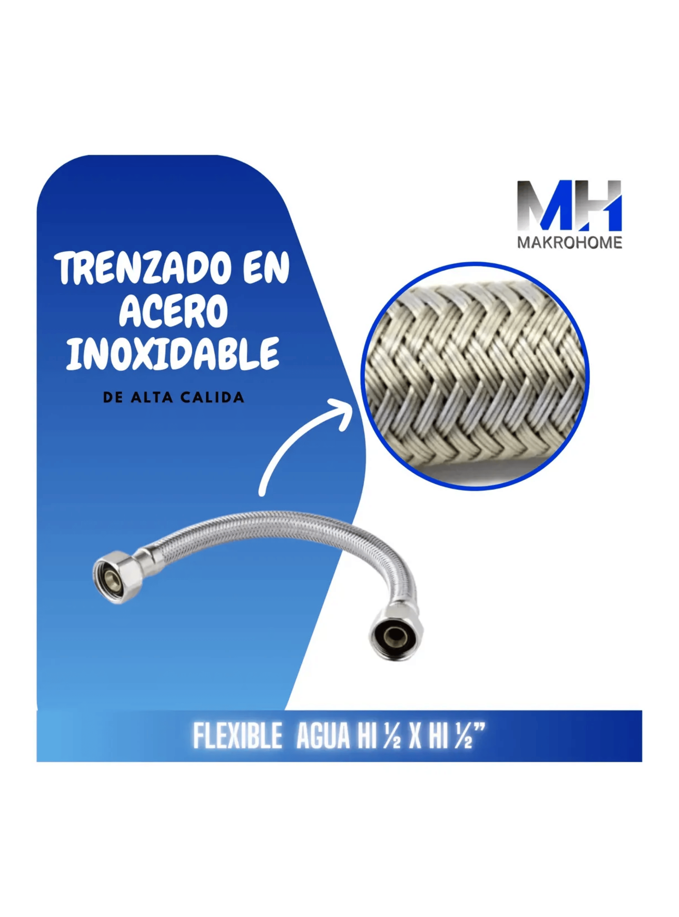 Flexible Agua Hi hi 1 2 30 Cm Taumm Acero Inoxidable 350 Psi-2