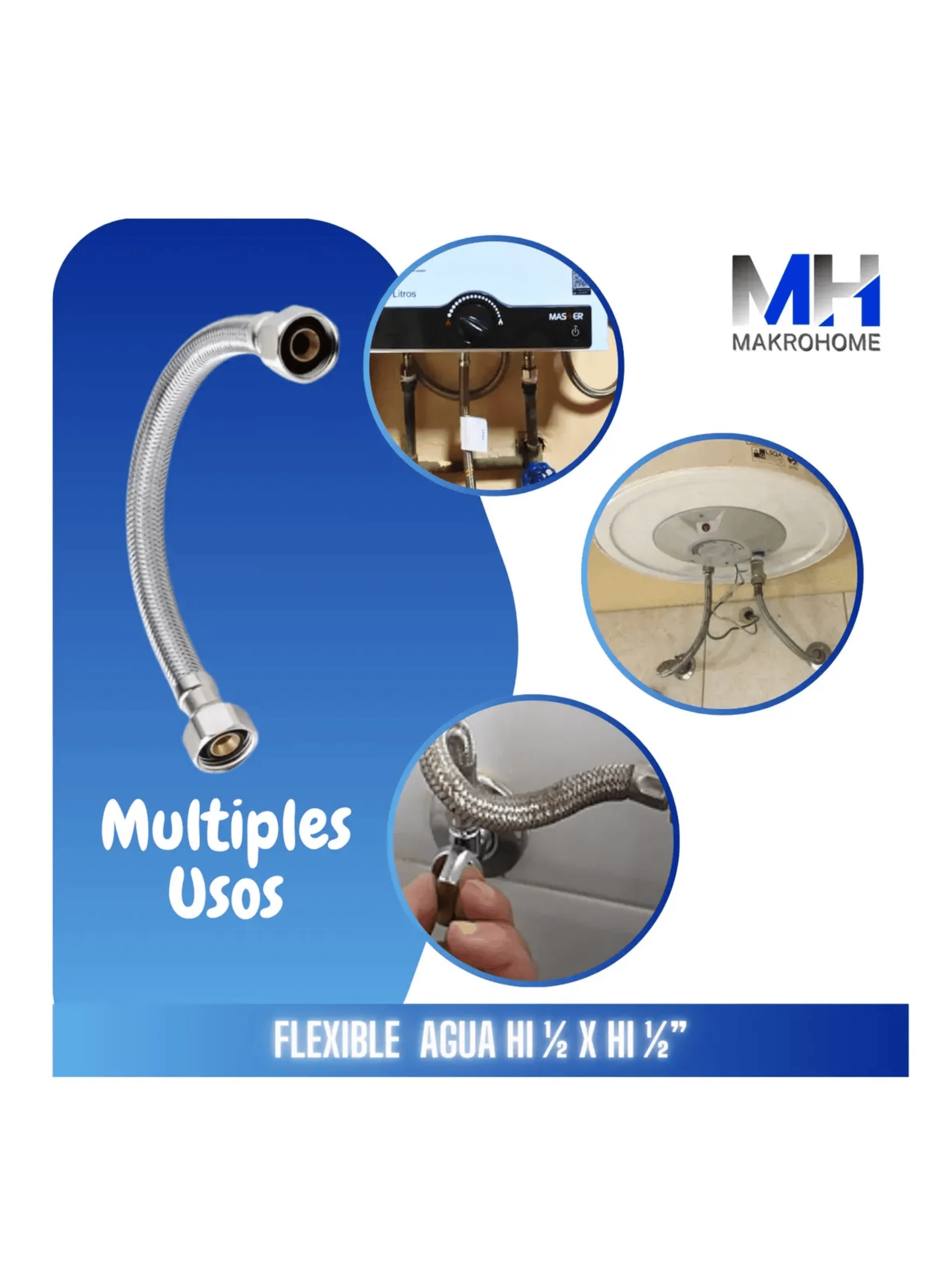 Flexible Agua Hi hi 1 2 30 Cm Taumm Acero Inoxidable 350 Psi-4