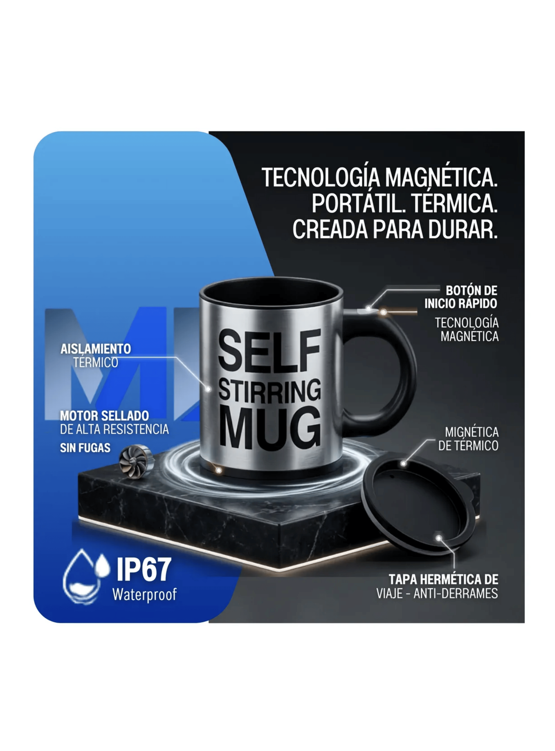Taza Mezclador Cafe Batido Agitador Electrico Termico 450ml Negro-2