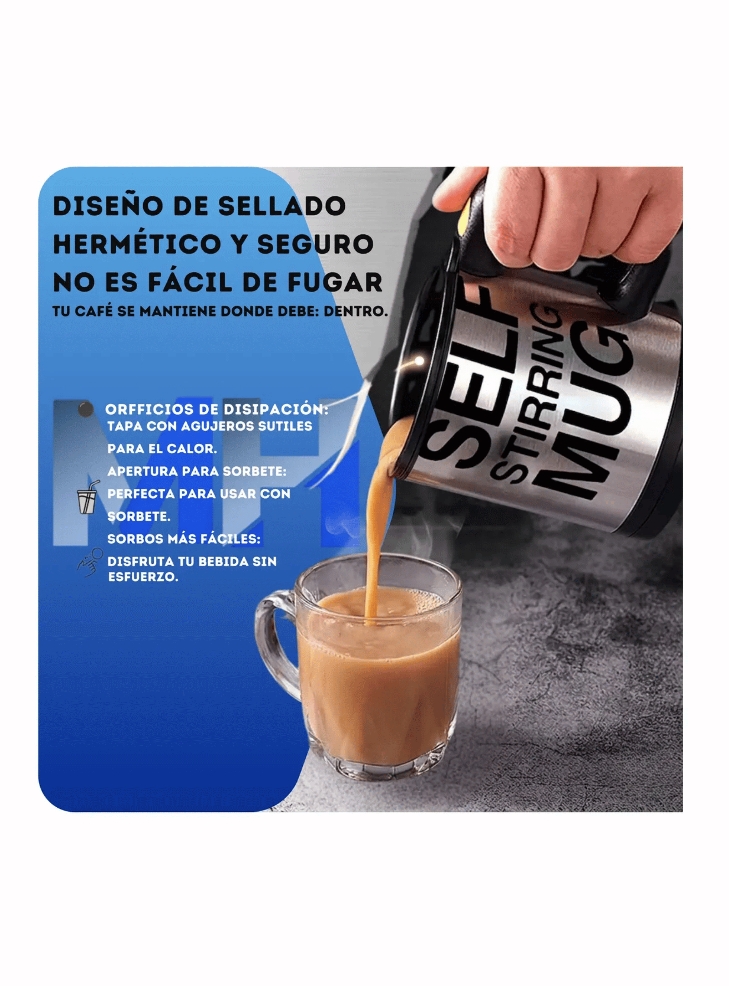 Taza Mezclador Cafe Batido Agitador Electrico Termico 450ml Negro-4