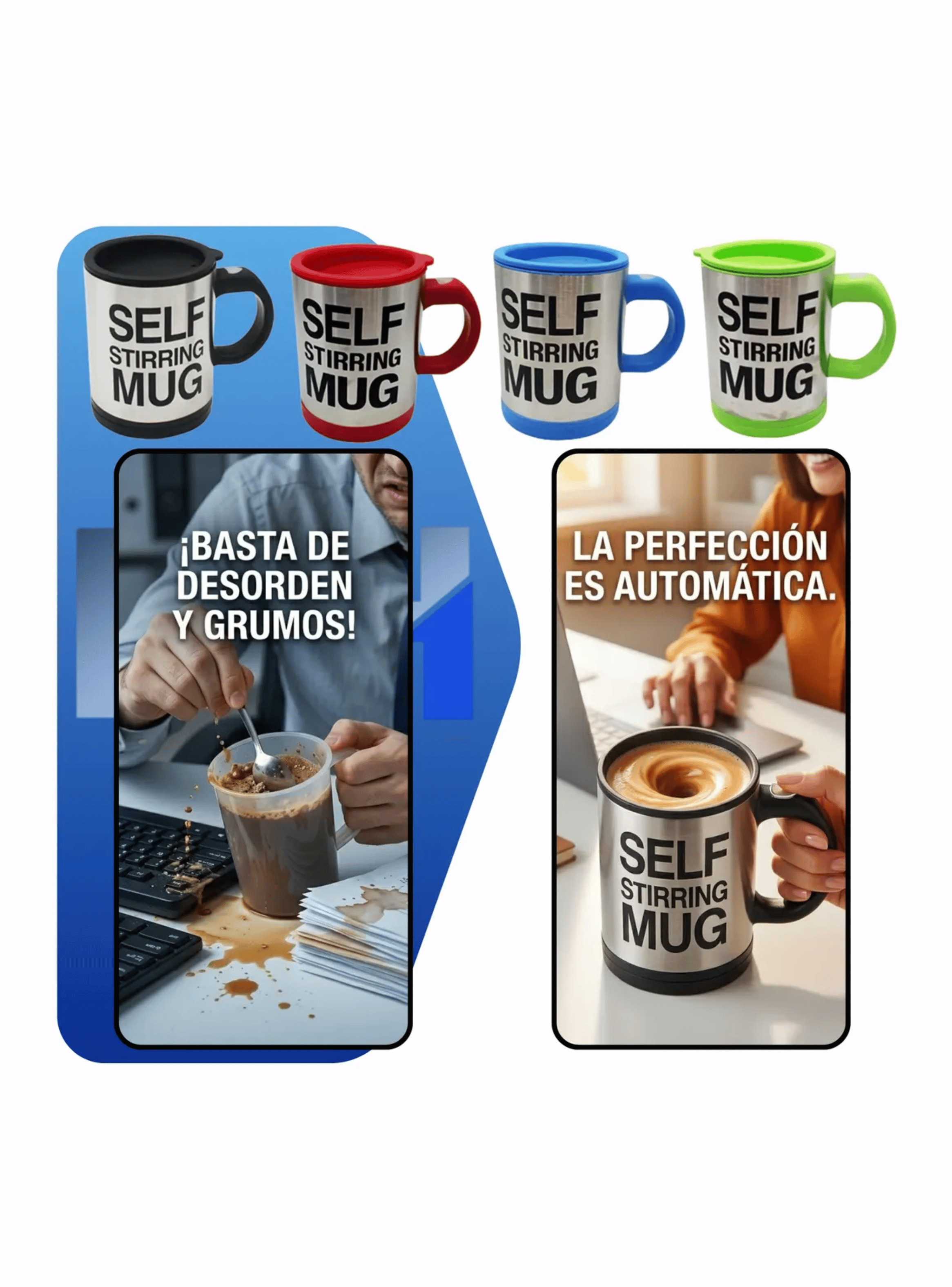 Taza Mezclador Cafe Batido Agitador Electrico Termico 450ml Negro-5