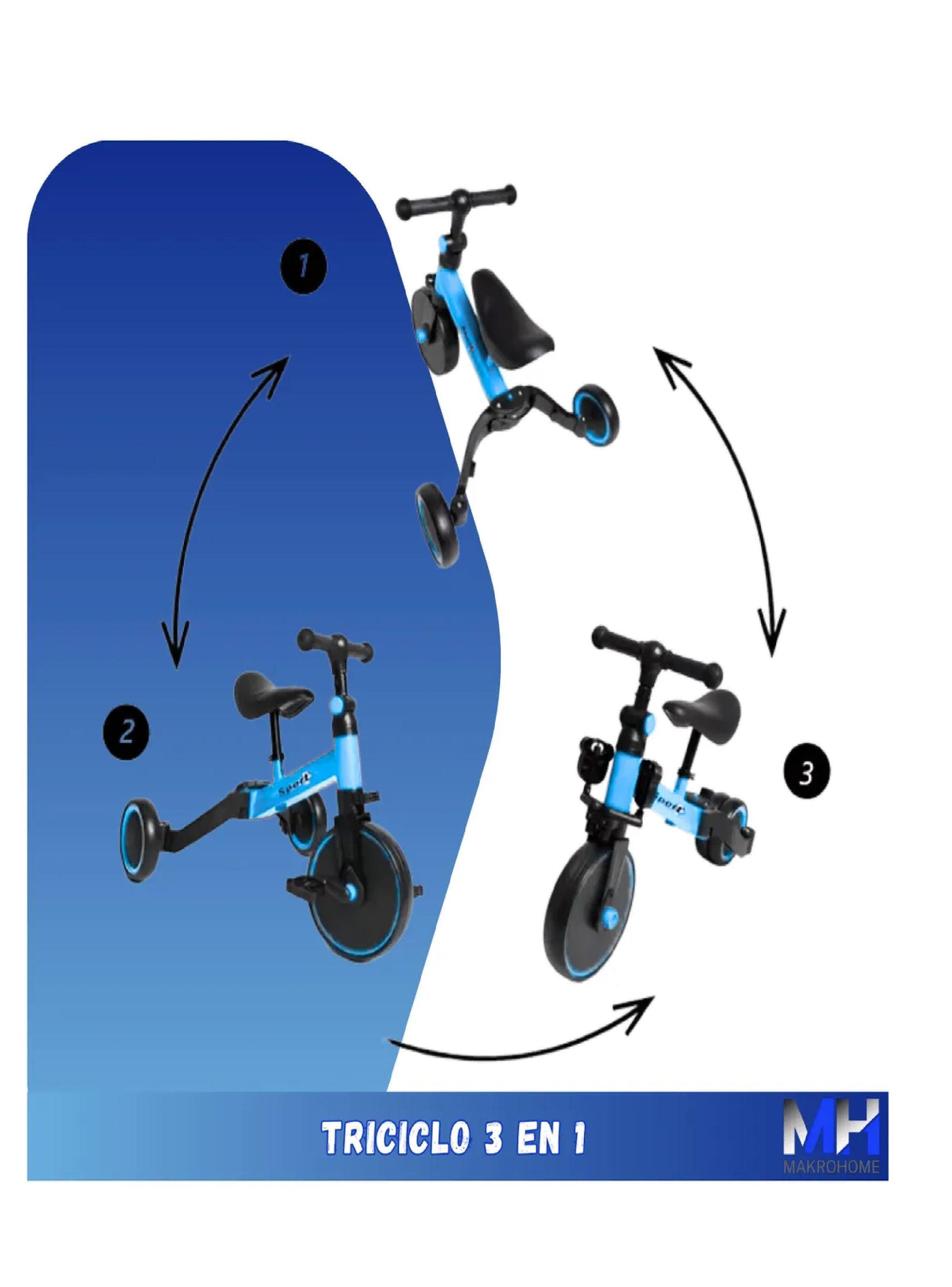 Triciclo Correpasillos Bicicleta De Aprendizaje 3 En 1 Azul-1