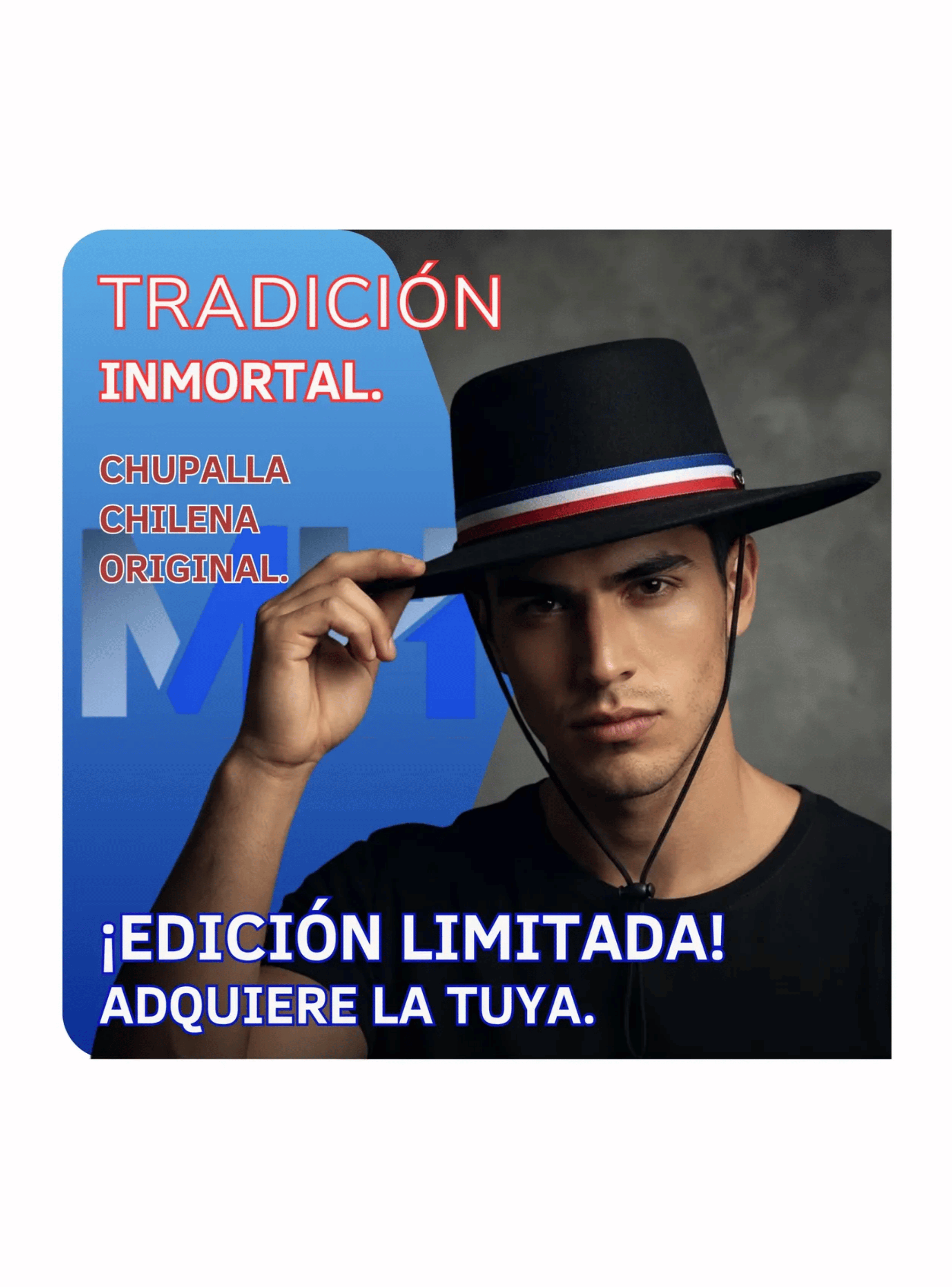 Sombrero Chupalla De Huaso Tradicional Con Cinta Tricolor X6-3