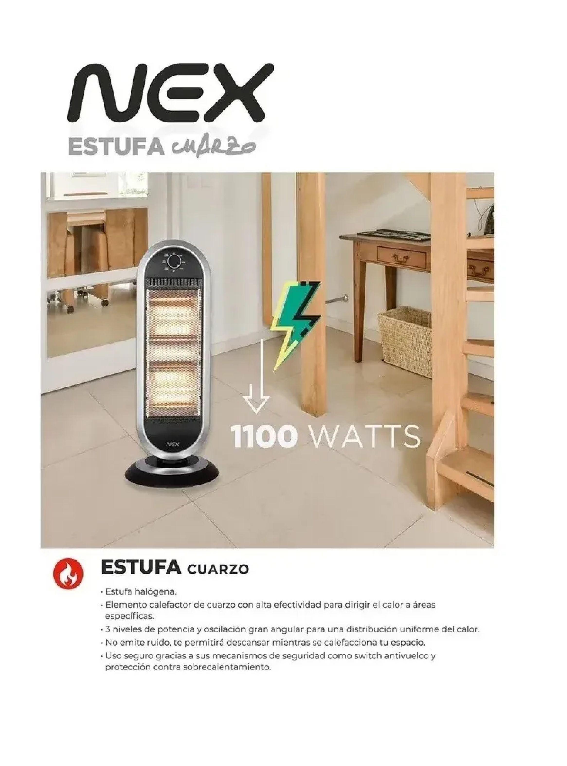 Calefactor Estufa Halogena Nex 1100w 3 Niveles Antivuelco-2