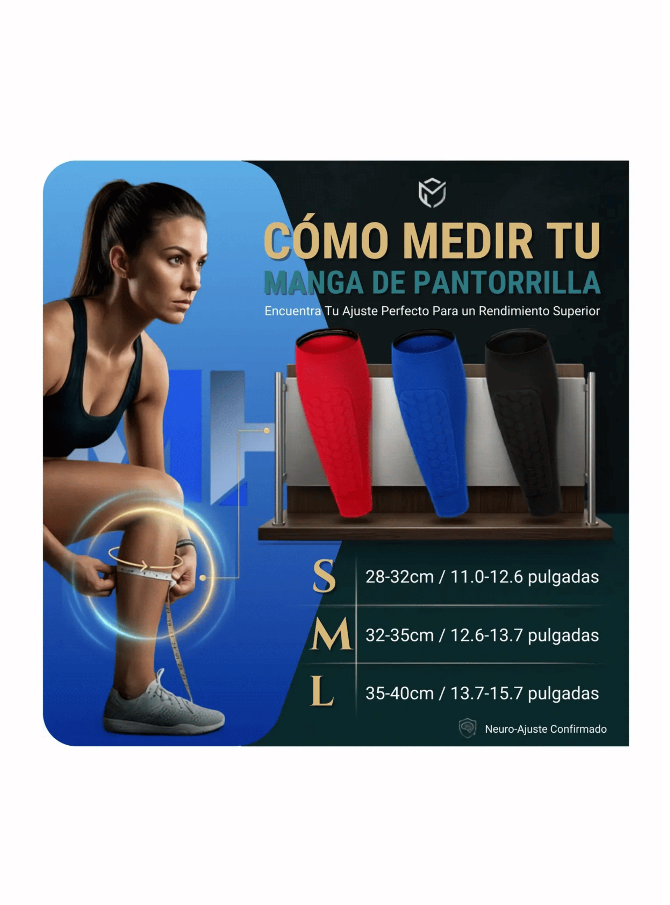 Pantorrilla Manga Compresion Espinillera Panal Futbol Deportivo Azul Talla M-3