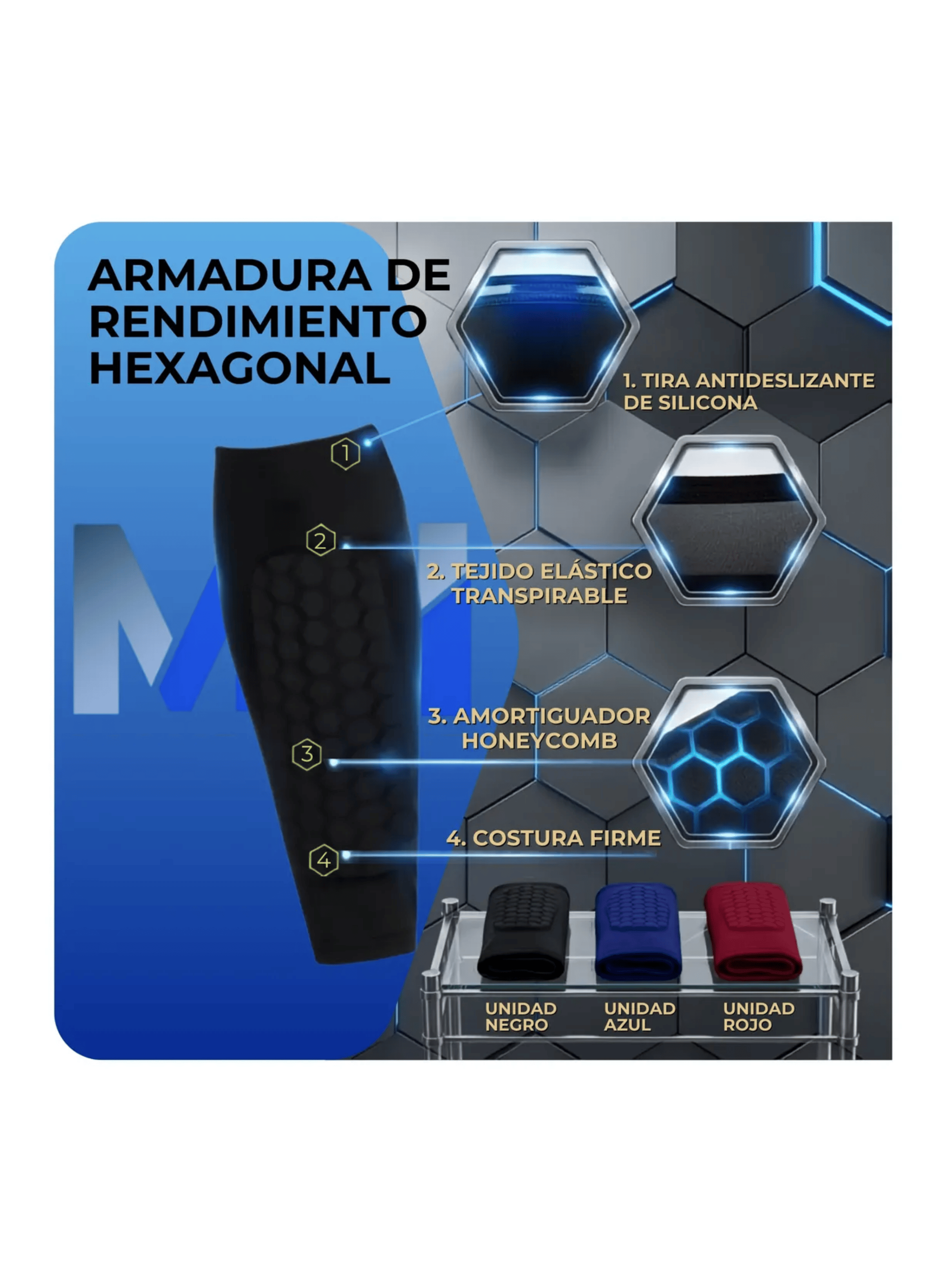 Pantorrilla Manga Compresion Espinillera Panal Futbol Deportivo Azul Talla M-4
