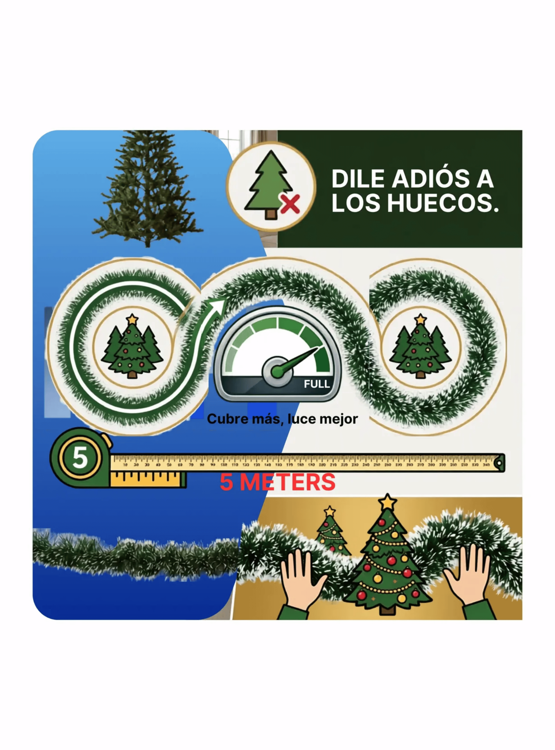 Guirnalda Espumillon Navide o Verde 5 Mts Decoracion Pack X6-3