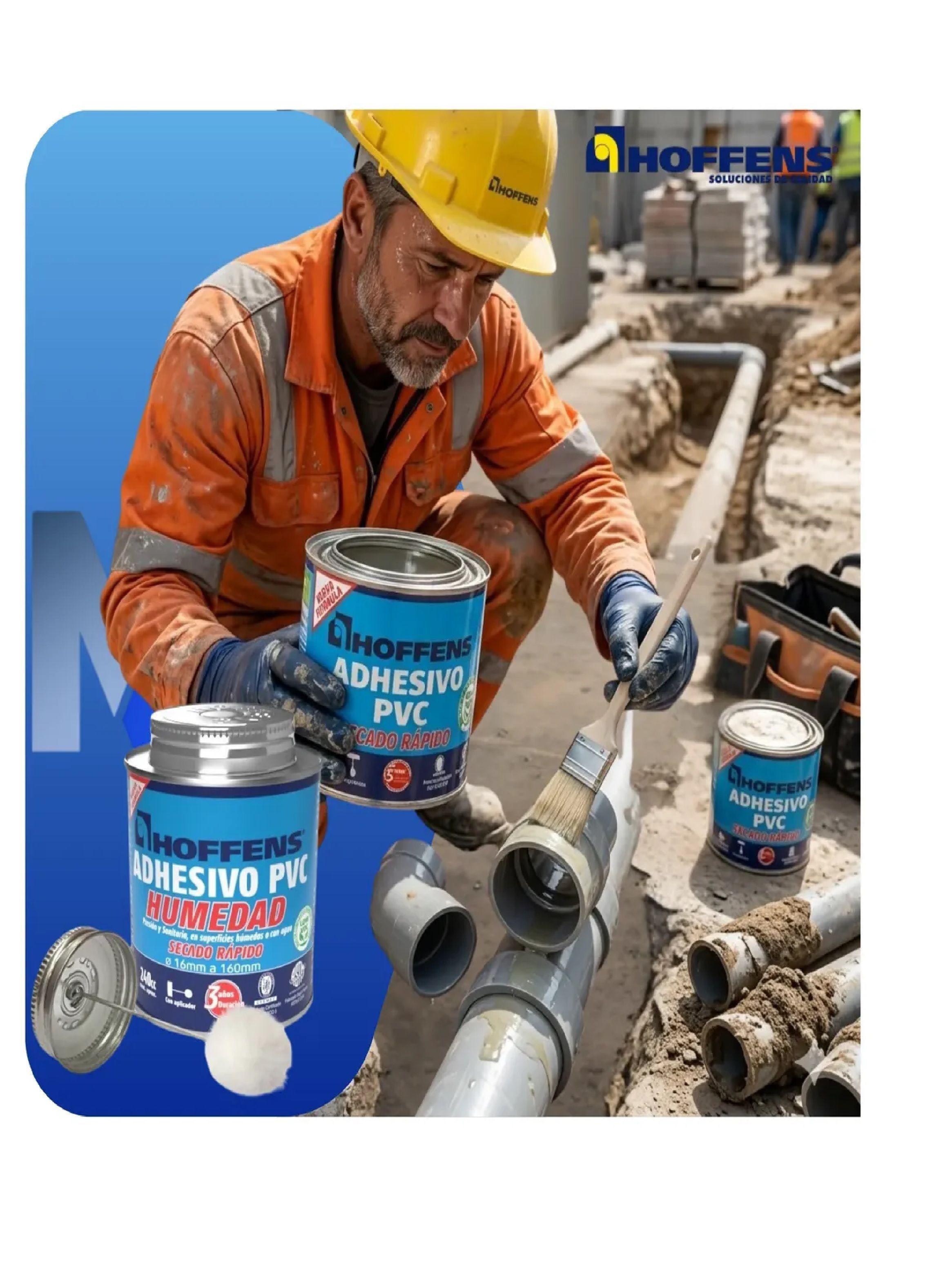 Adhesivo Pvc Humedad Hoffens Lata 240cc Azul Secado Rapido-4