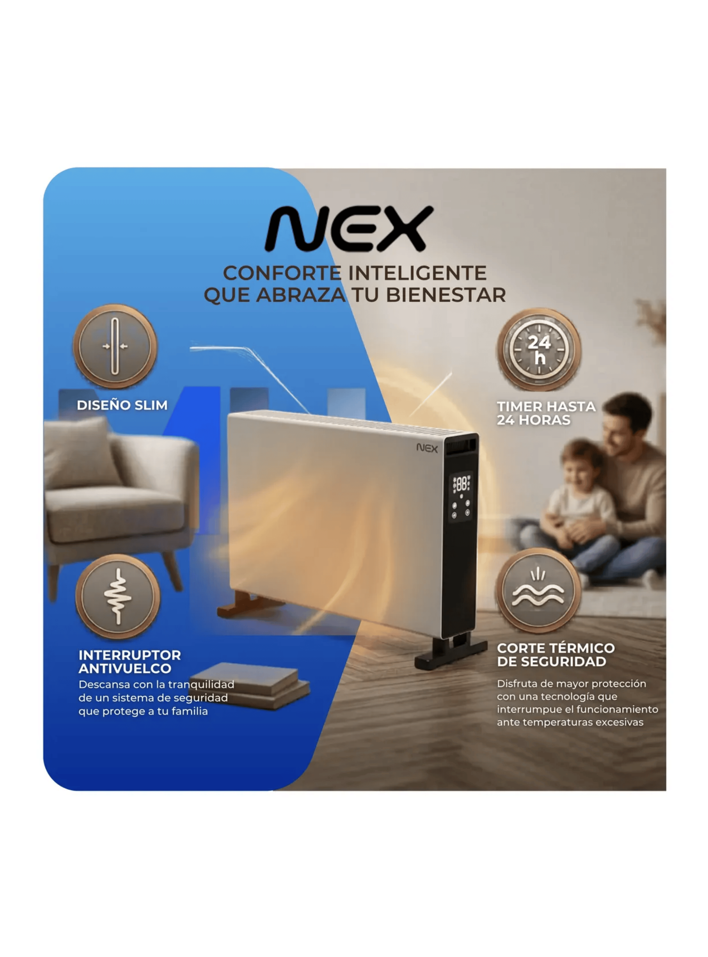 Convector Digital Nex Ec2000digt 1800w Timer Programable-2
