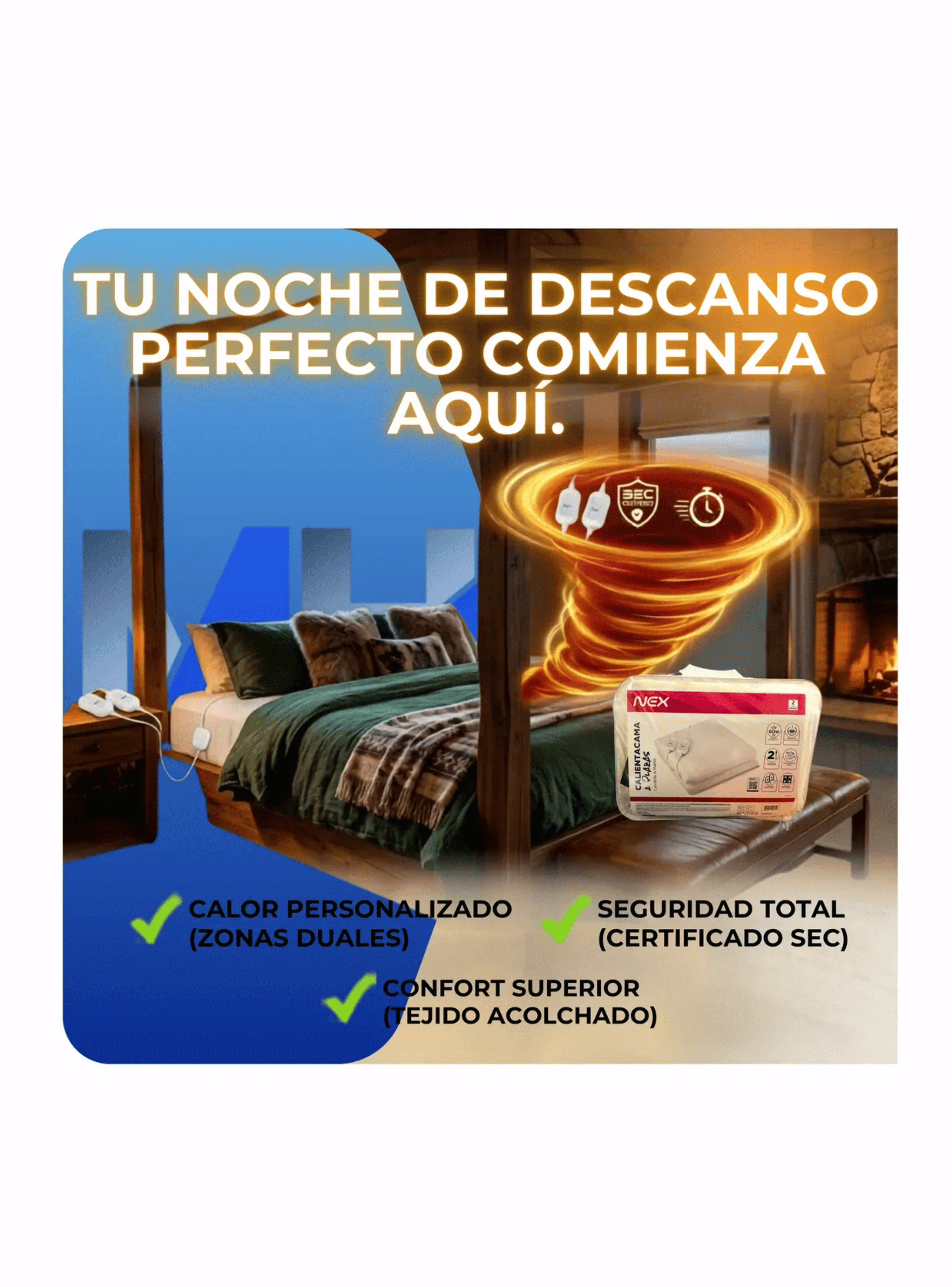 Pack X2 Calientacama 2 Plazas Nex 2x60w Cc2504 Blanco-4