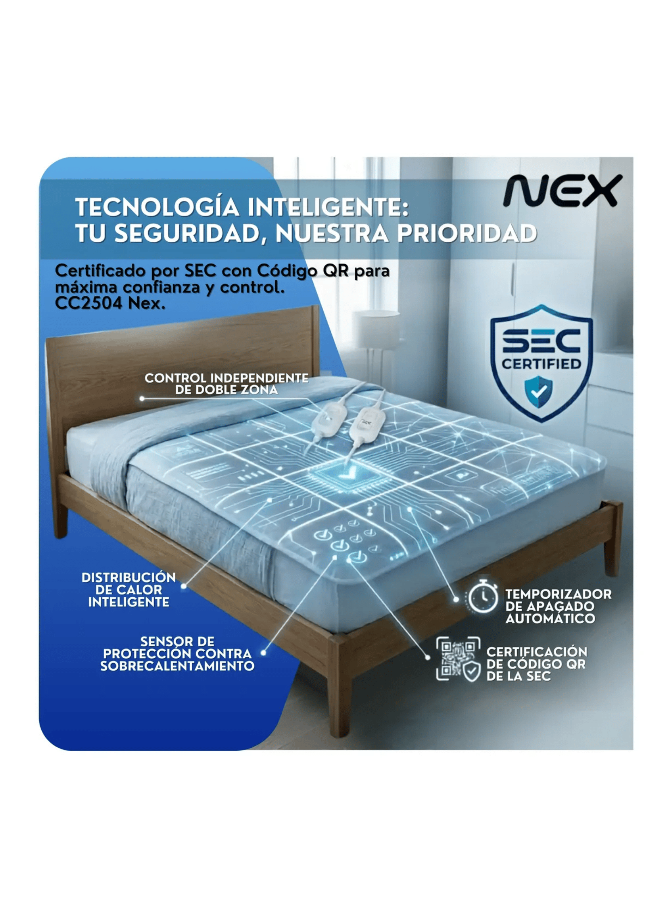 Pack X2 Calientacama 2 Plazas Nex 2x60w Cc2504 Blanco-5