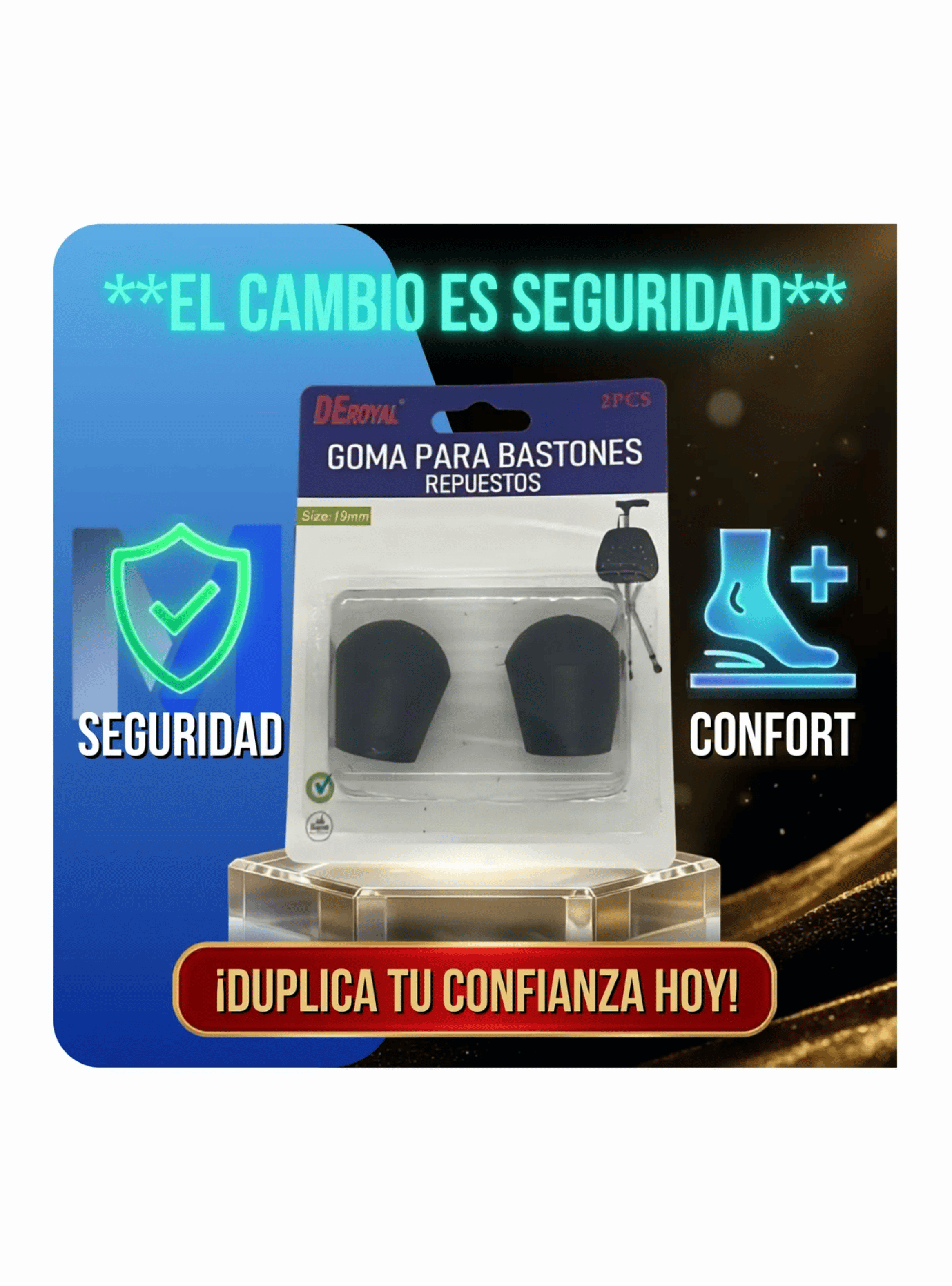 Regatones De Goma Para Baston Esfericos Pack 2 Unidades Negro 22mm-5