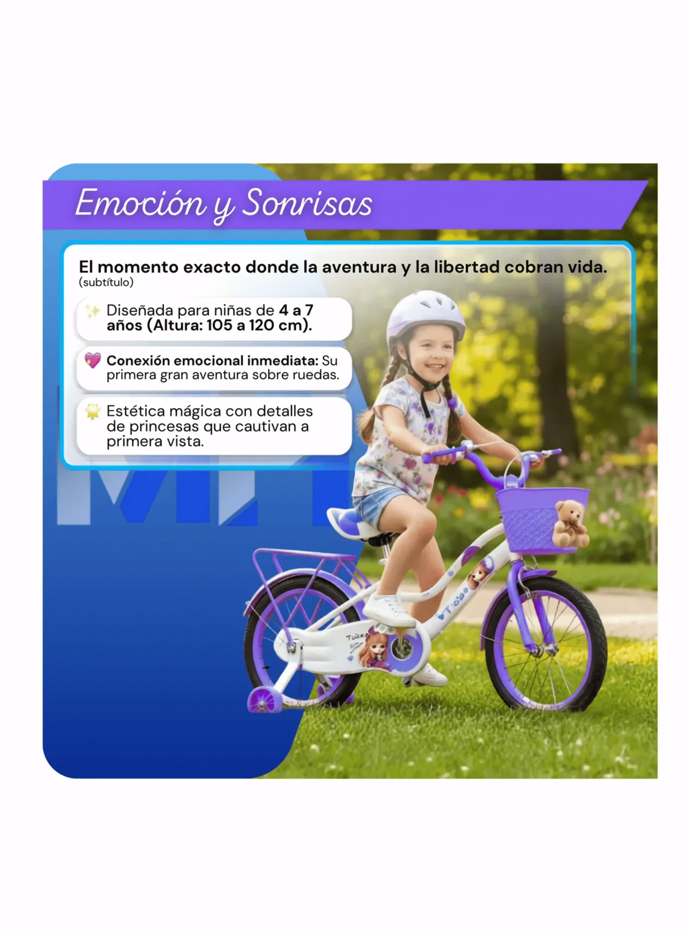 Bicicleta Infantil Aro 16 Con Rueditas Y Canasto Ni as Violeta-2