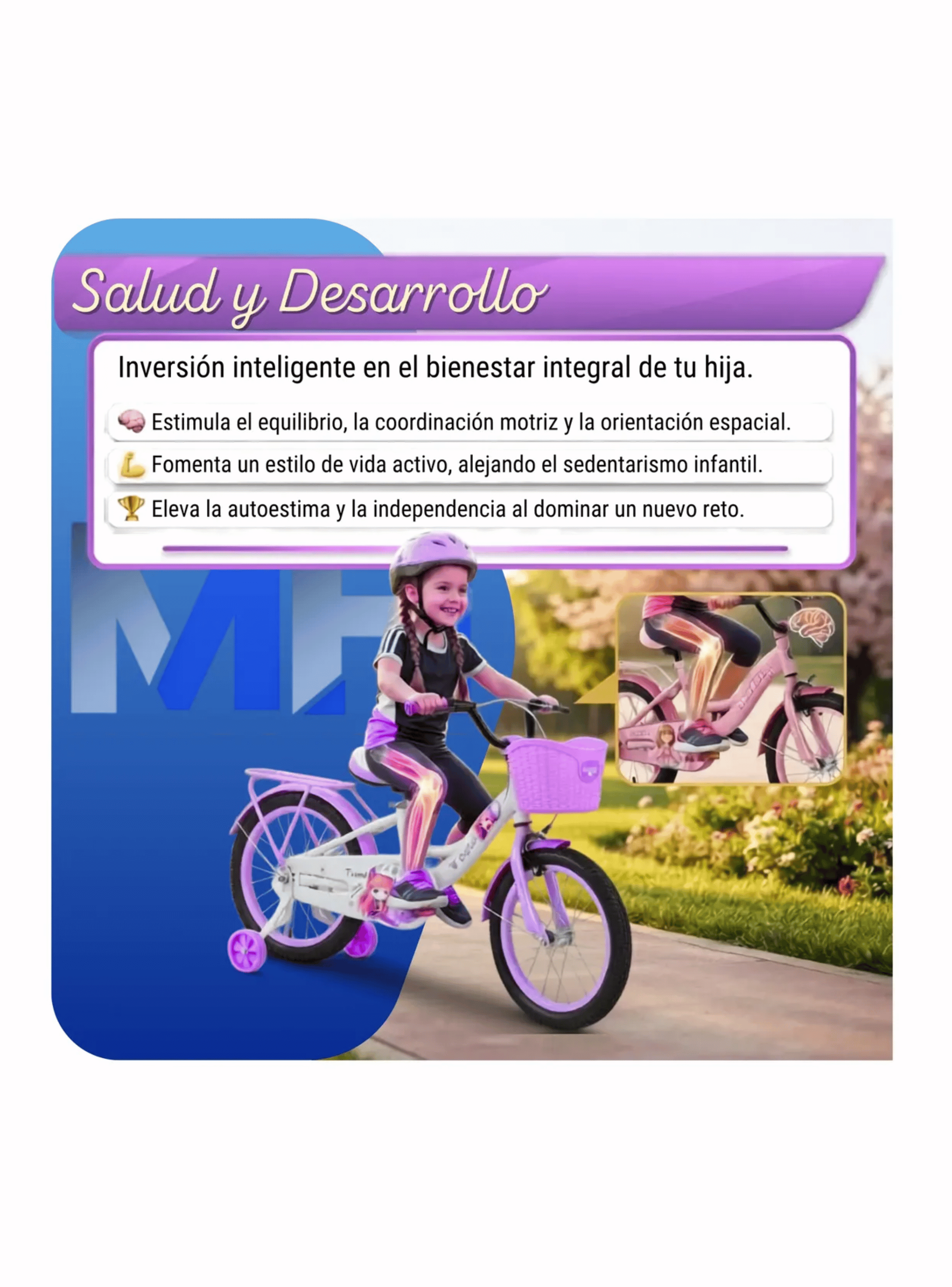 Bicicleta Infantil Aro 16 Con Rueditas Y Canasto Ni as Violeta-3