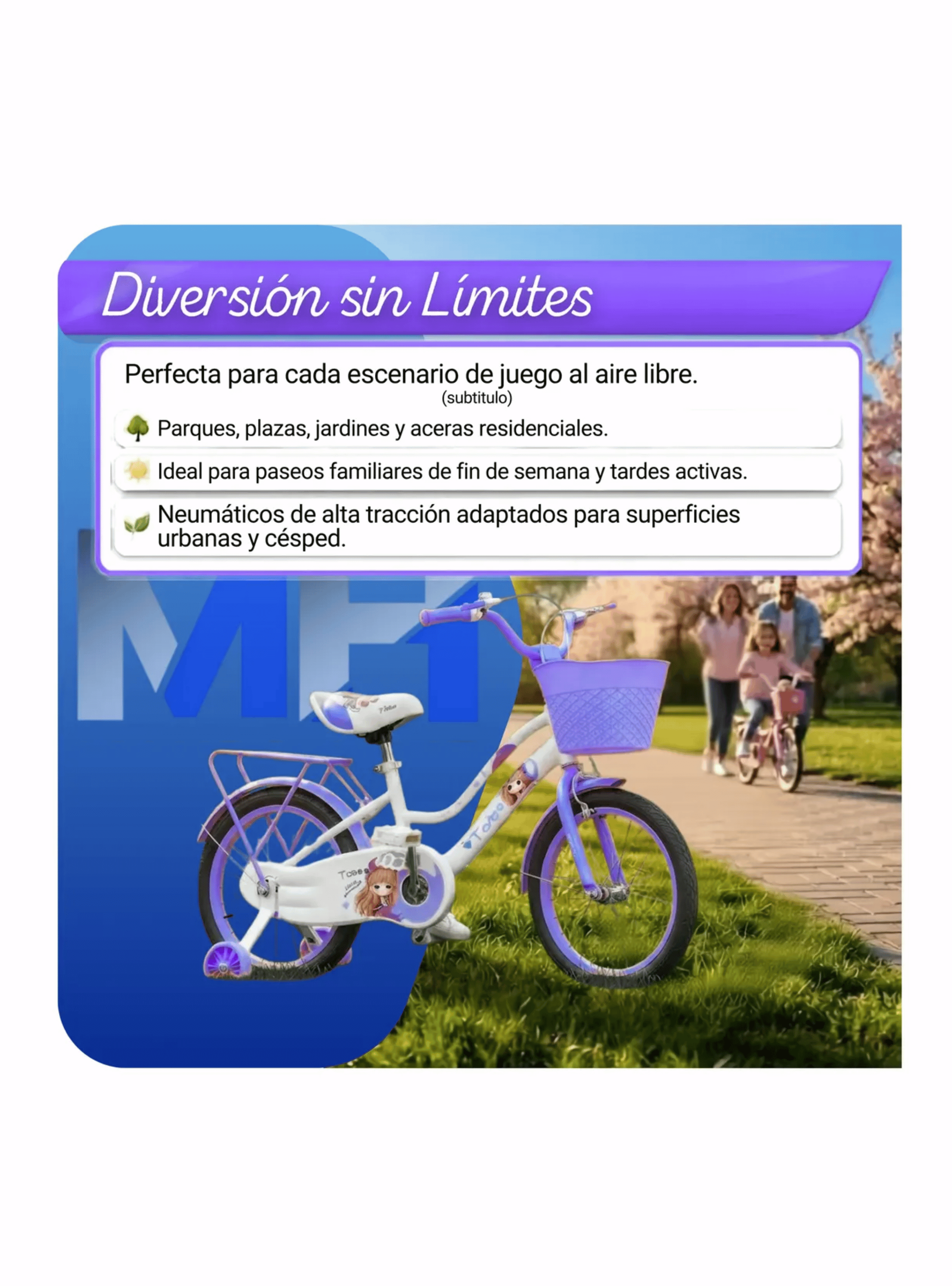 Bicicleta Infantil Aro 16 Con Rueditas Y Canasto Ni as Violeta-4