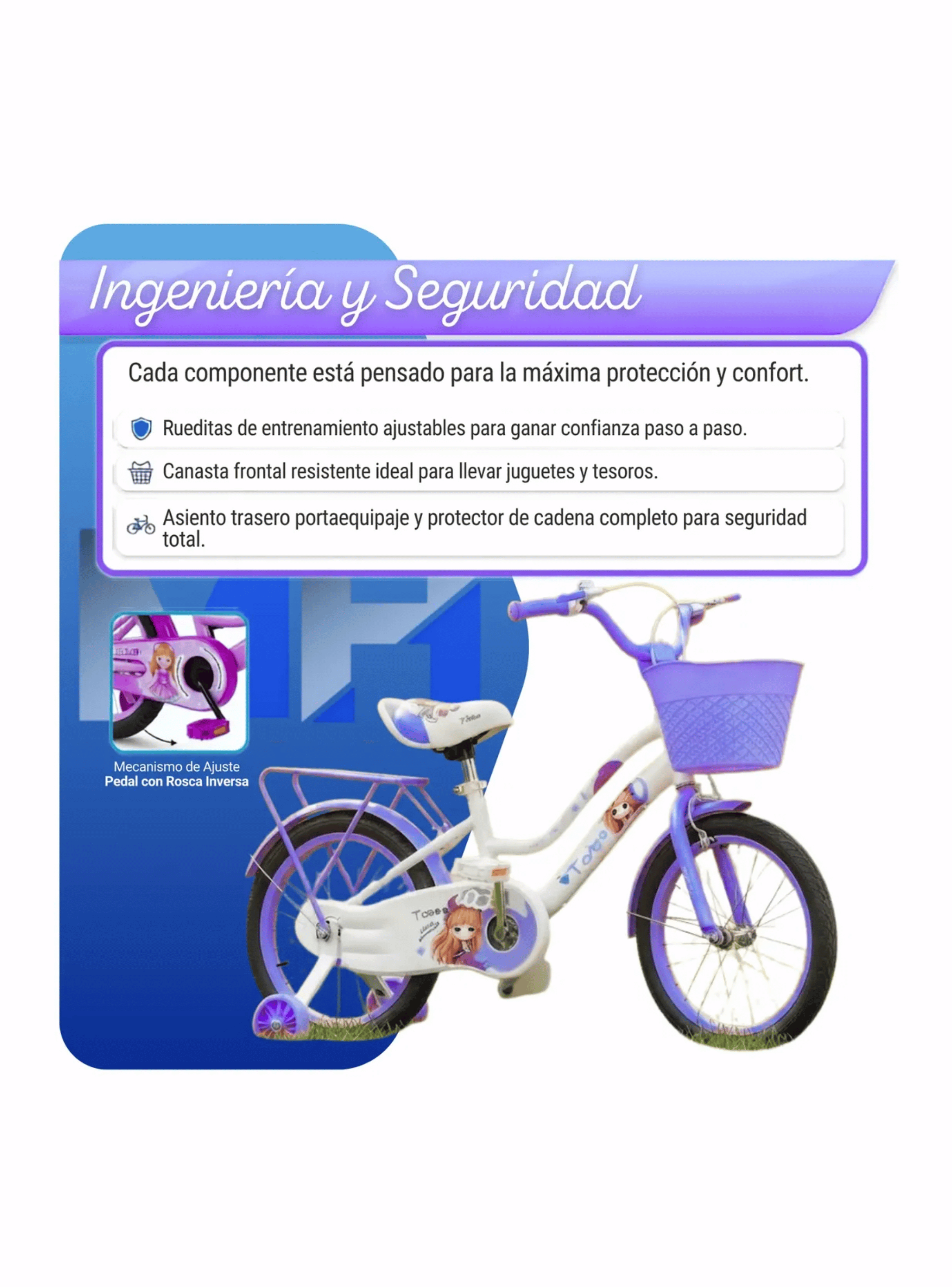 Bicicleta Infantil Aro 16 Con Rueditas Y Canasto Ni as Violeta-5