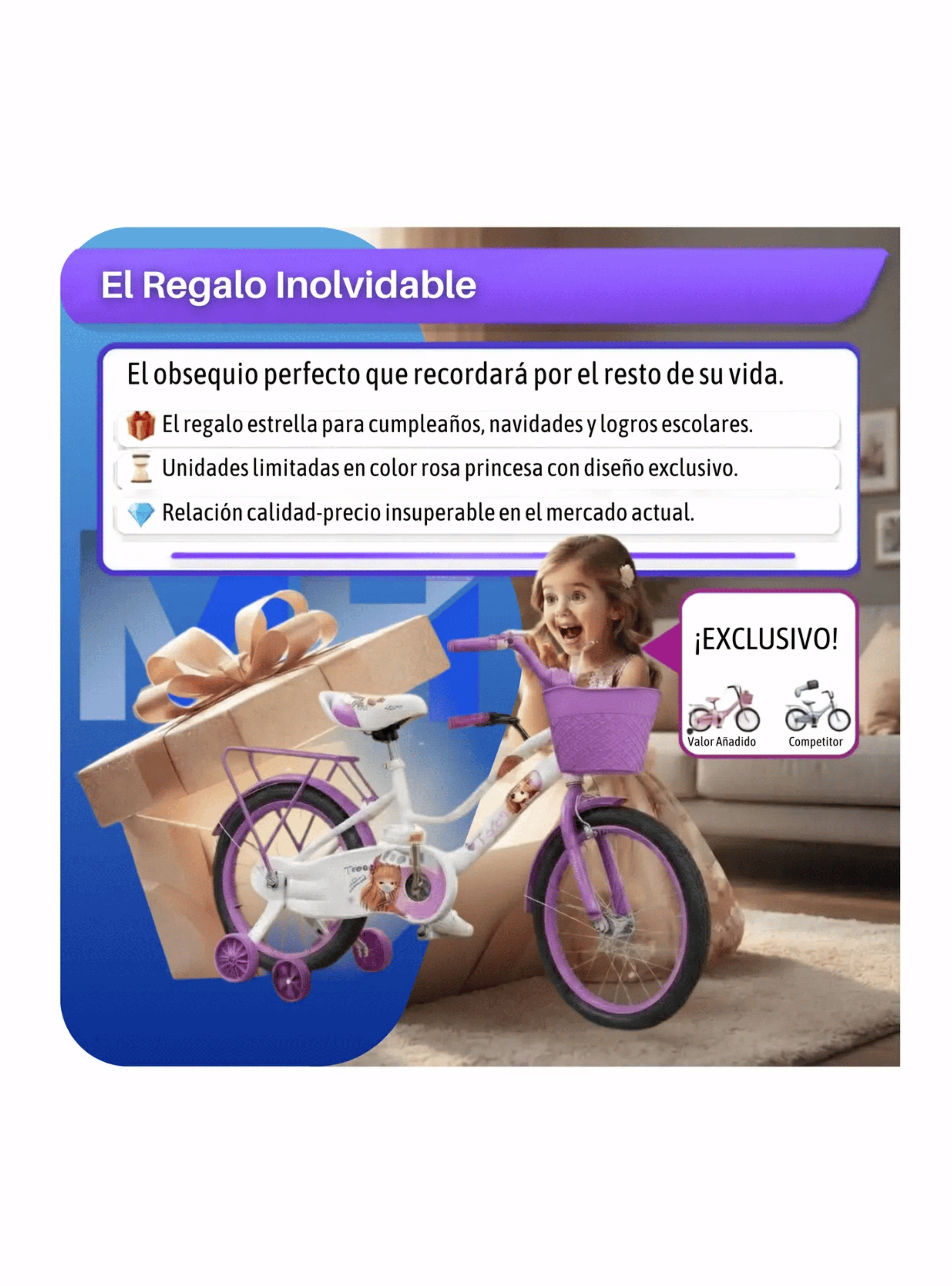 Bicicleta Infantil Aro 16 Con Rueditas Y Canasto Ni as Violeta-6