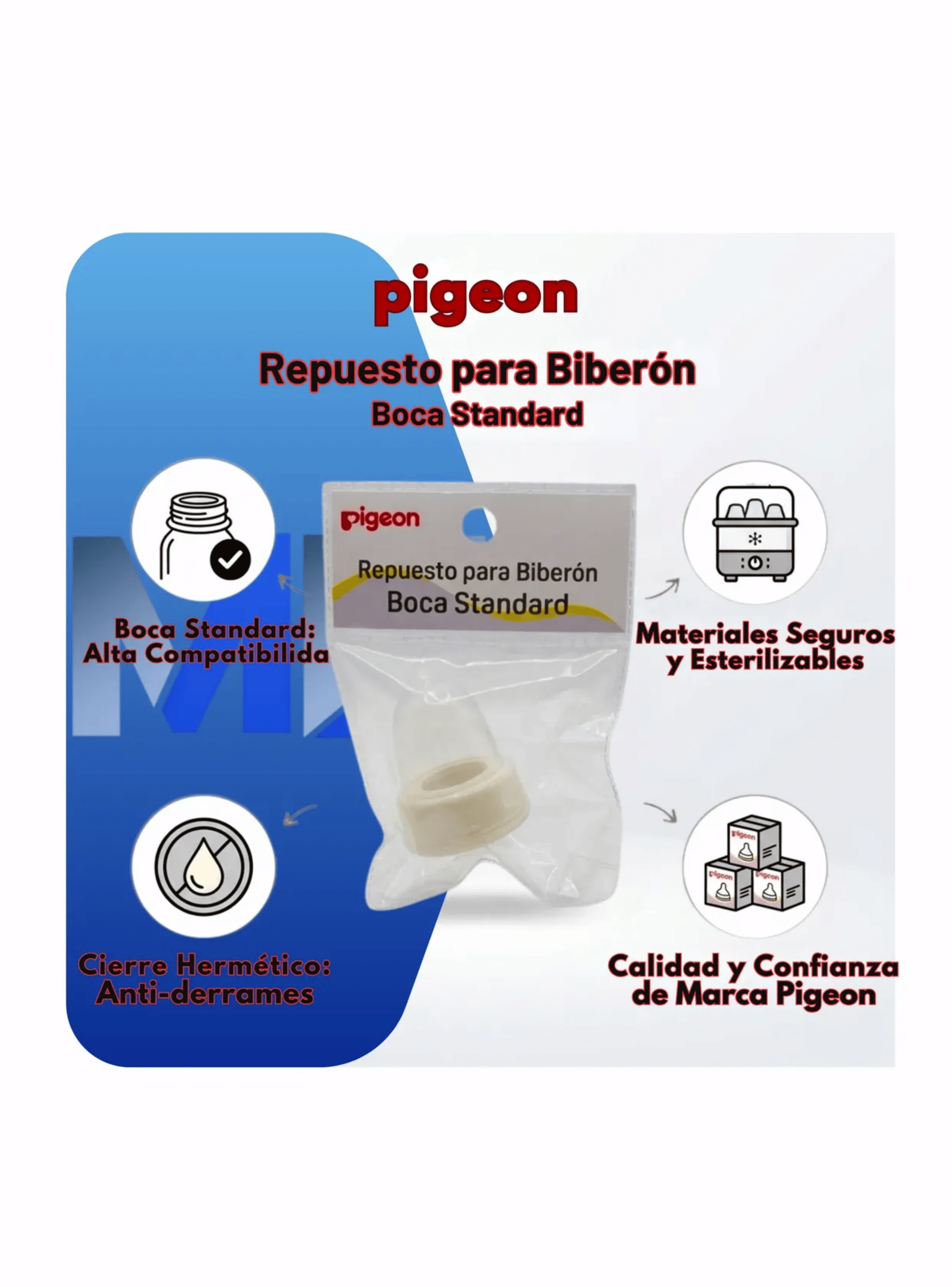 Repuestos Mamadera biberon Pigeon Tapa Y Rosca Boca Estandar-2