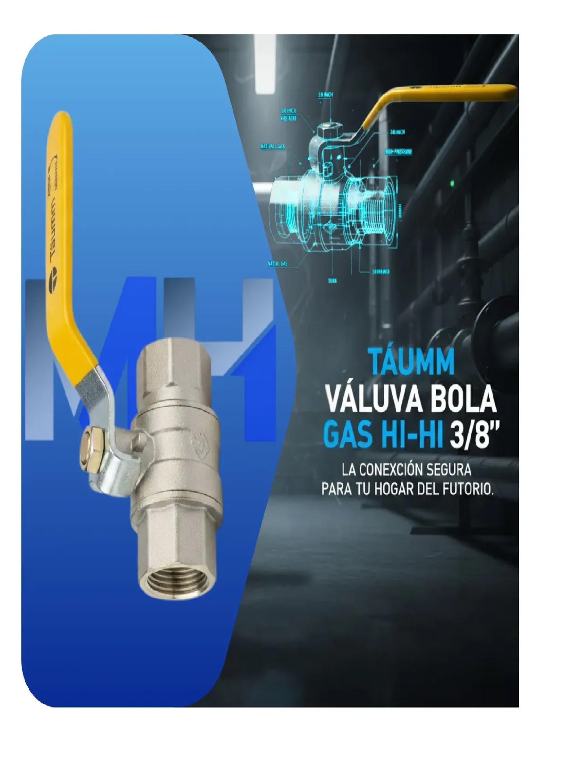 Llave De Paso Bola Gas 3/8 Hi-hi Taumm Certificada Sec-3
