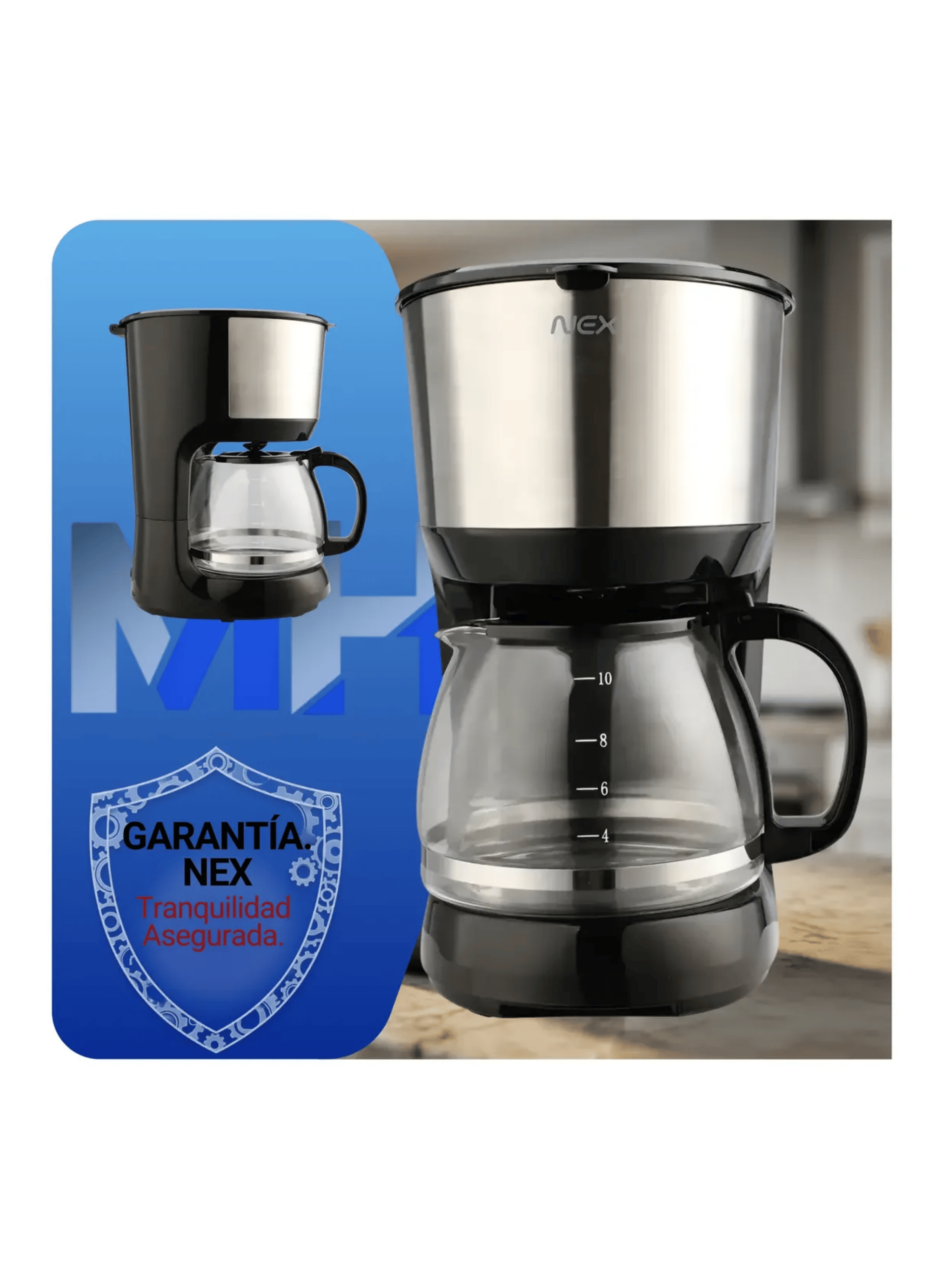 Cafetera Nex 1 25l Goteo Jarra Vidrio Acero Negro 10 Tazas-5