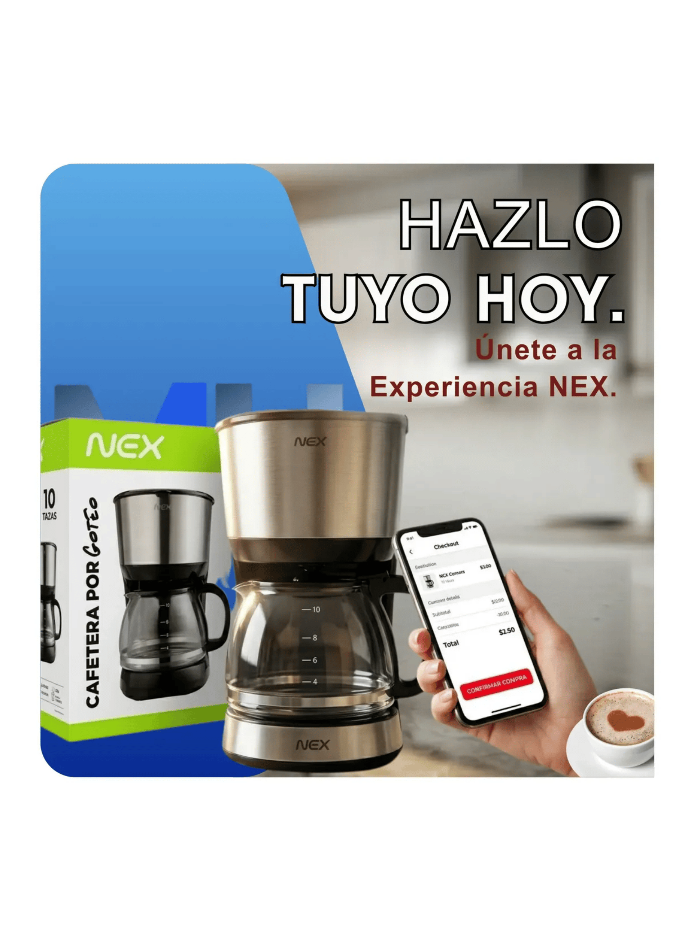 Cafetera Nex 1 25l Goteo Jarra Vidrio Acero Negro 10 Tazas-6
