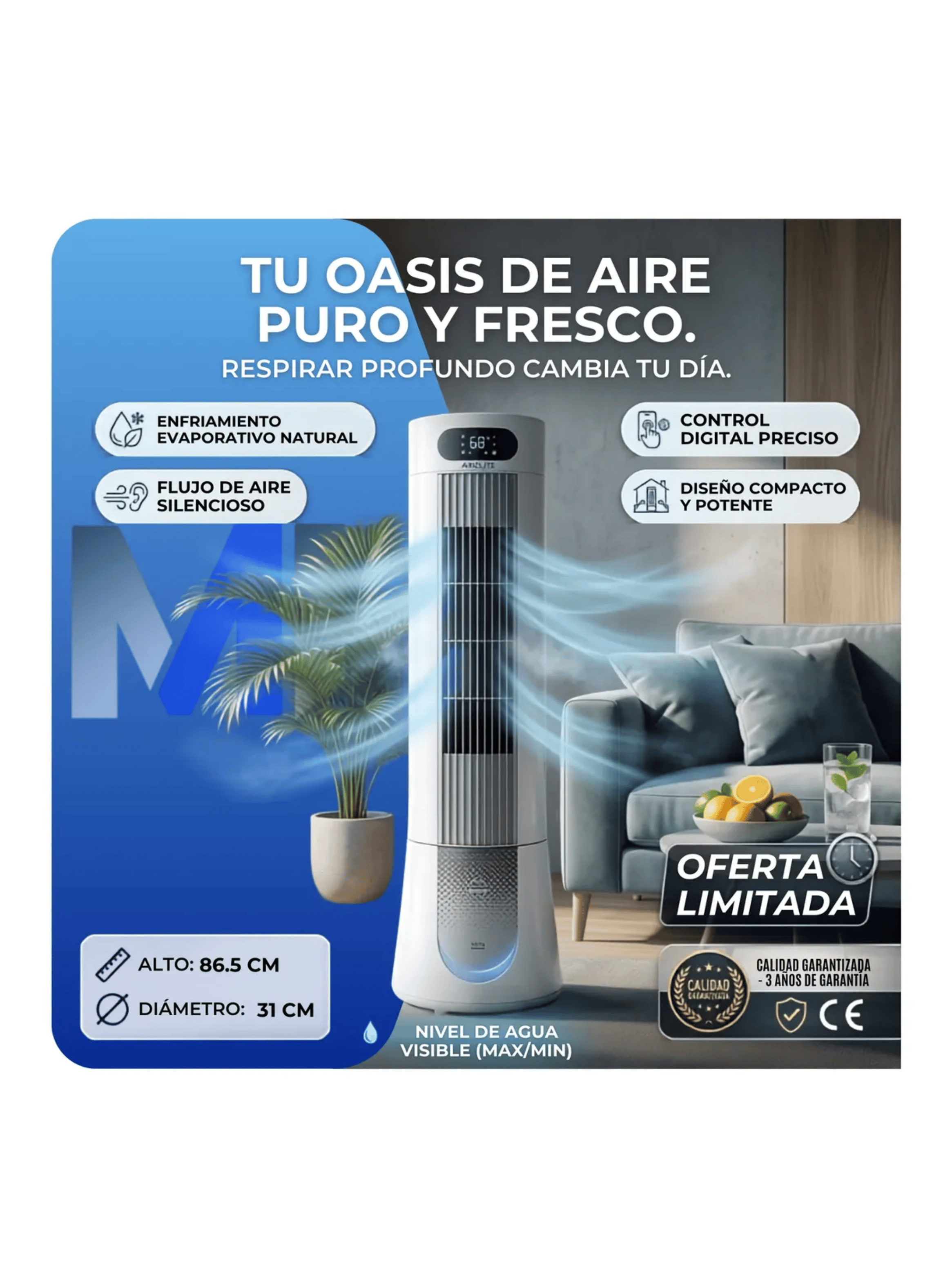 Enfriador De Aire Evaporativo Torre Airolite Evt 2500pa 4l-6