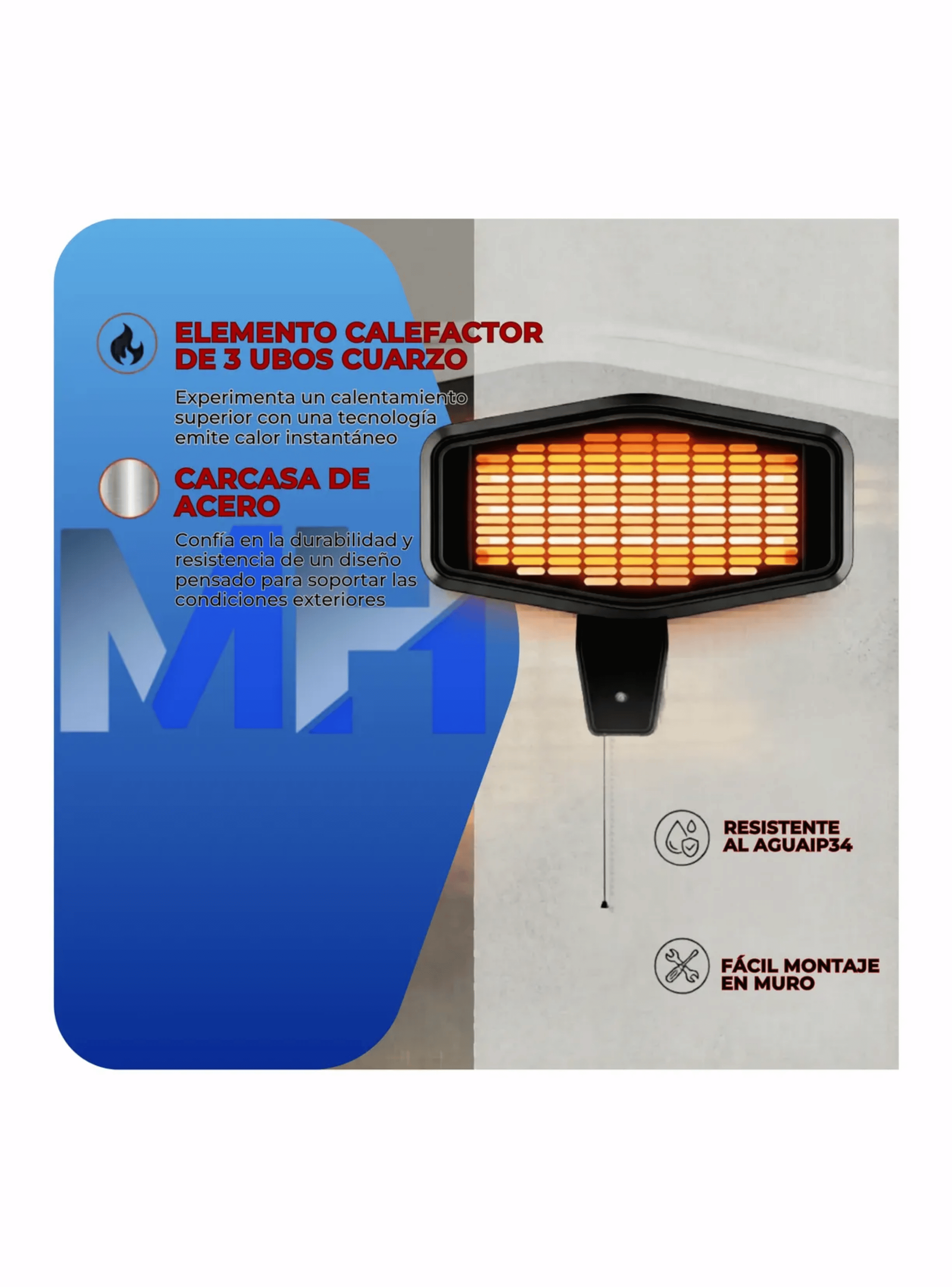 Estufa Terraza De Exterior Nex De Pared 2000w Infrarroja-4