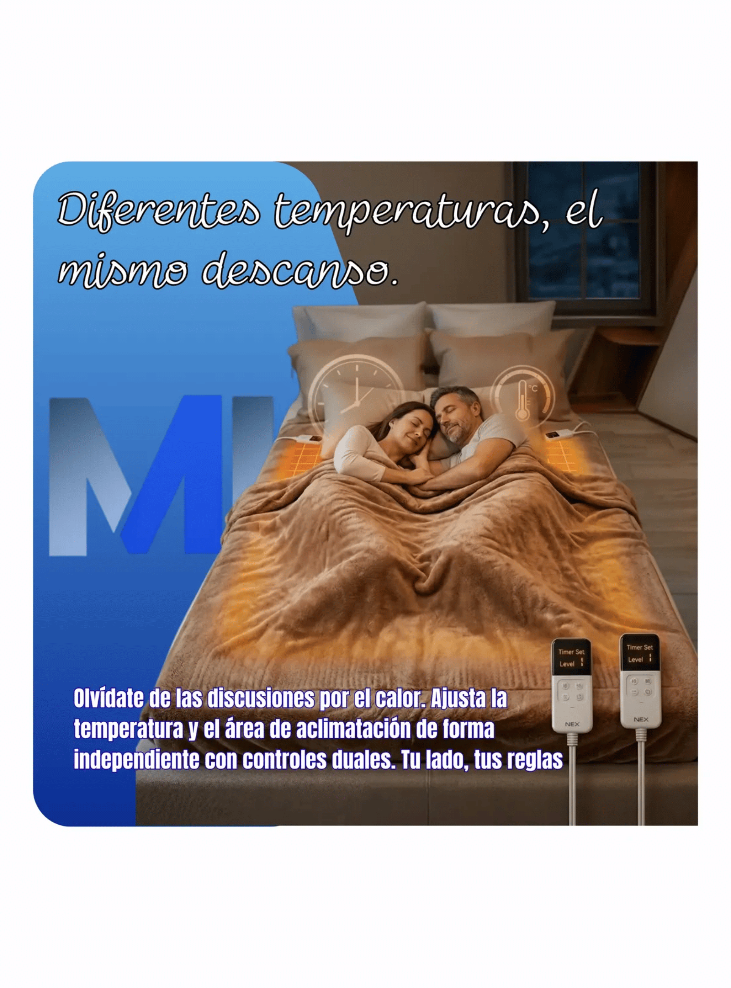 Calientacamas King Multizona 9 Nivel Calor Y Doble Control-3