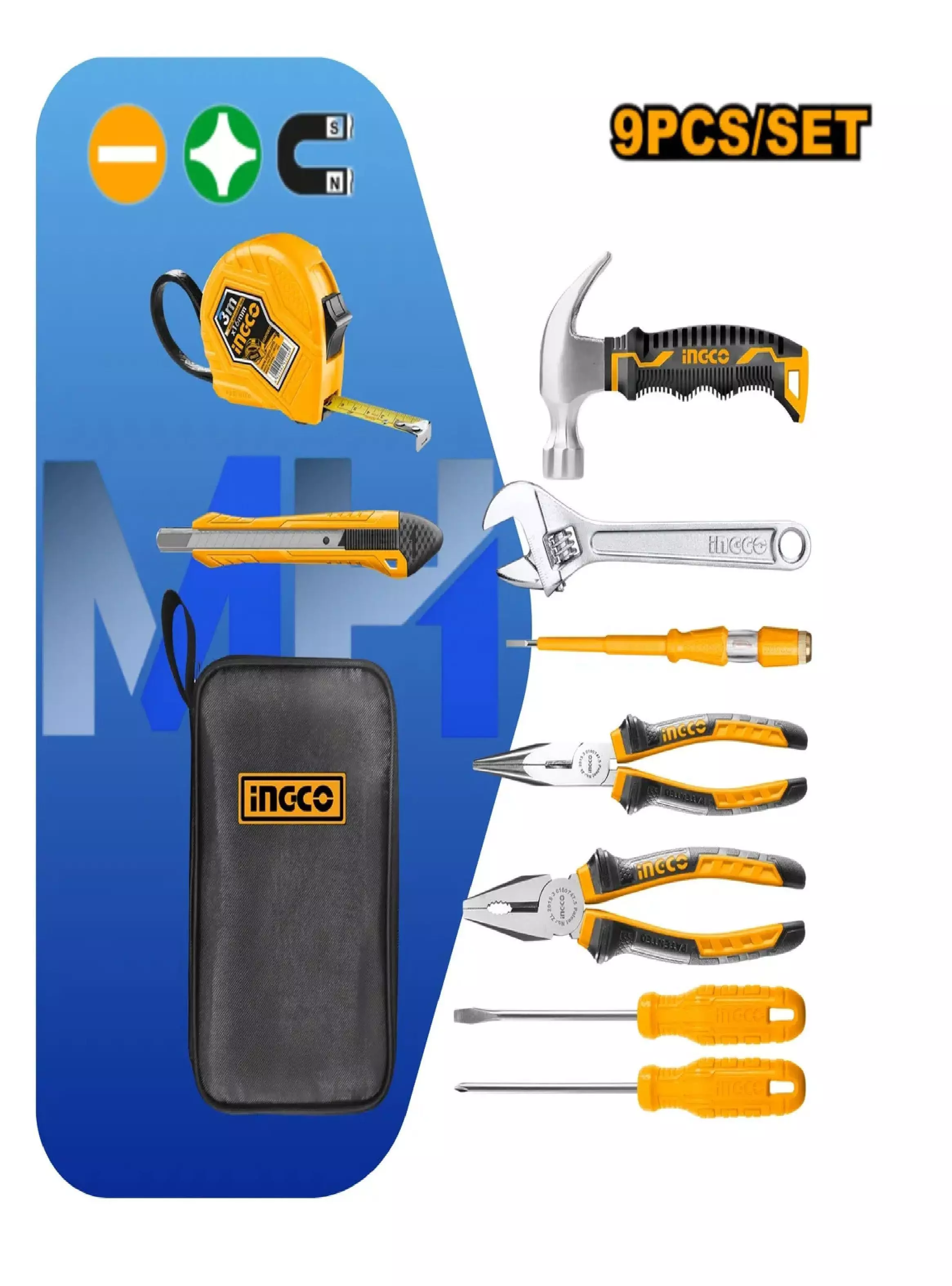 Set Herramientas Manuales Ingco De 9 Pzas Con Bolsa De Lona-1