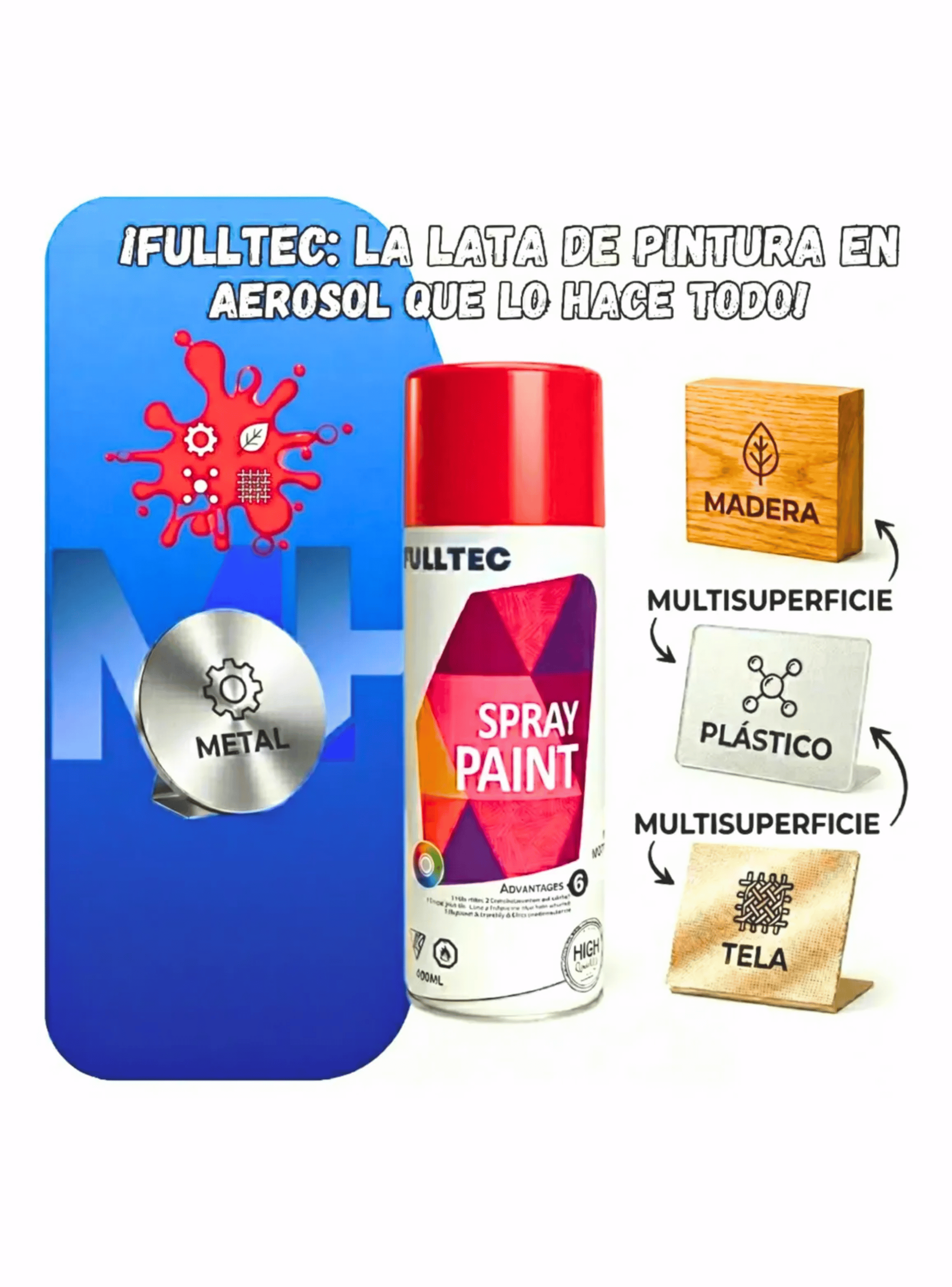 Pack X6 Pintura Spray Tela Madera Metal Plastico Vehicular ROJO SCARLET 23-1