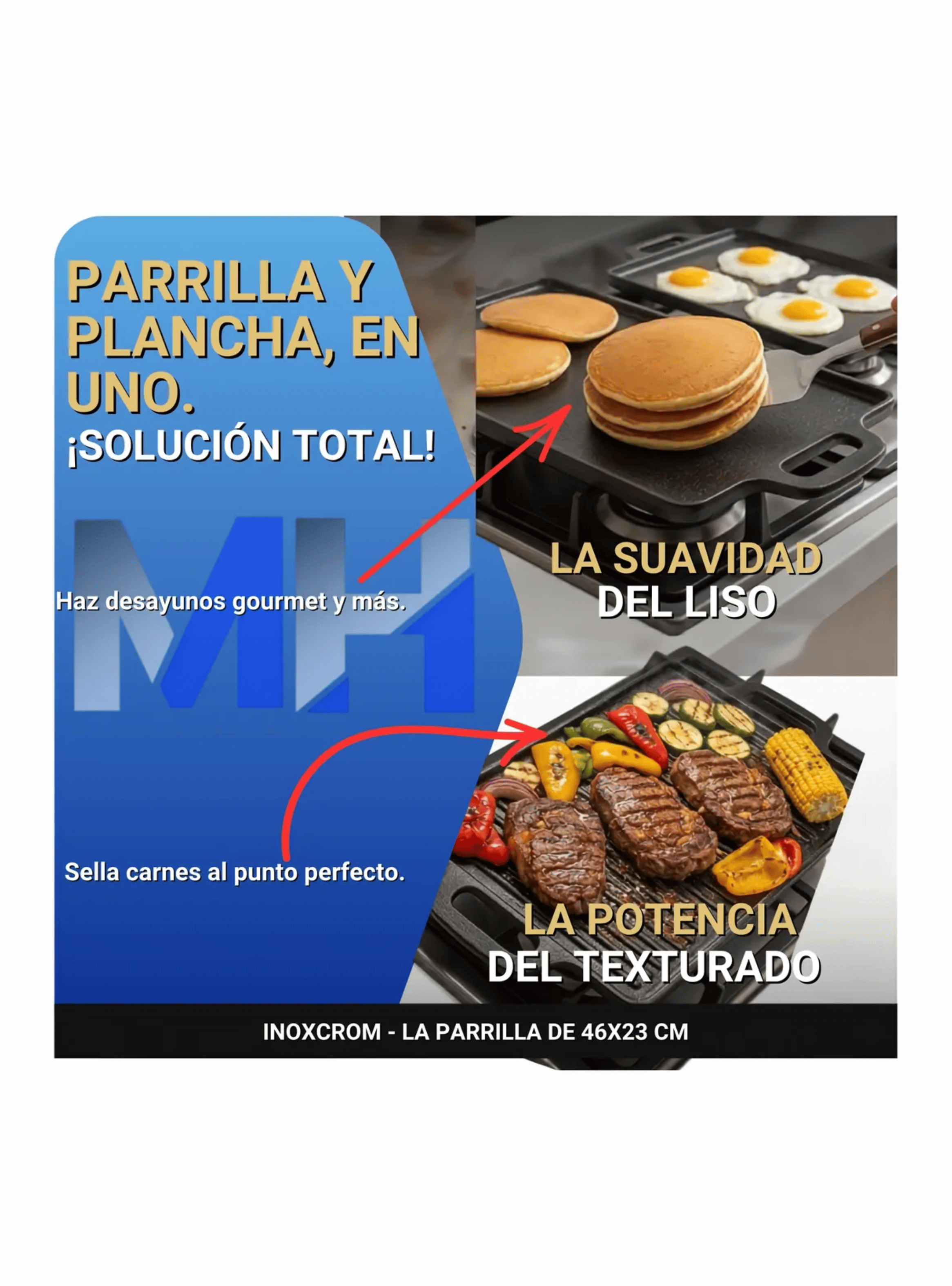 Plancha Churrasquera Reversible Fierro Fundido 46x23 Cm-3
