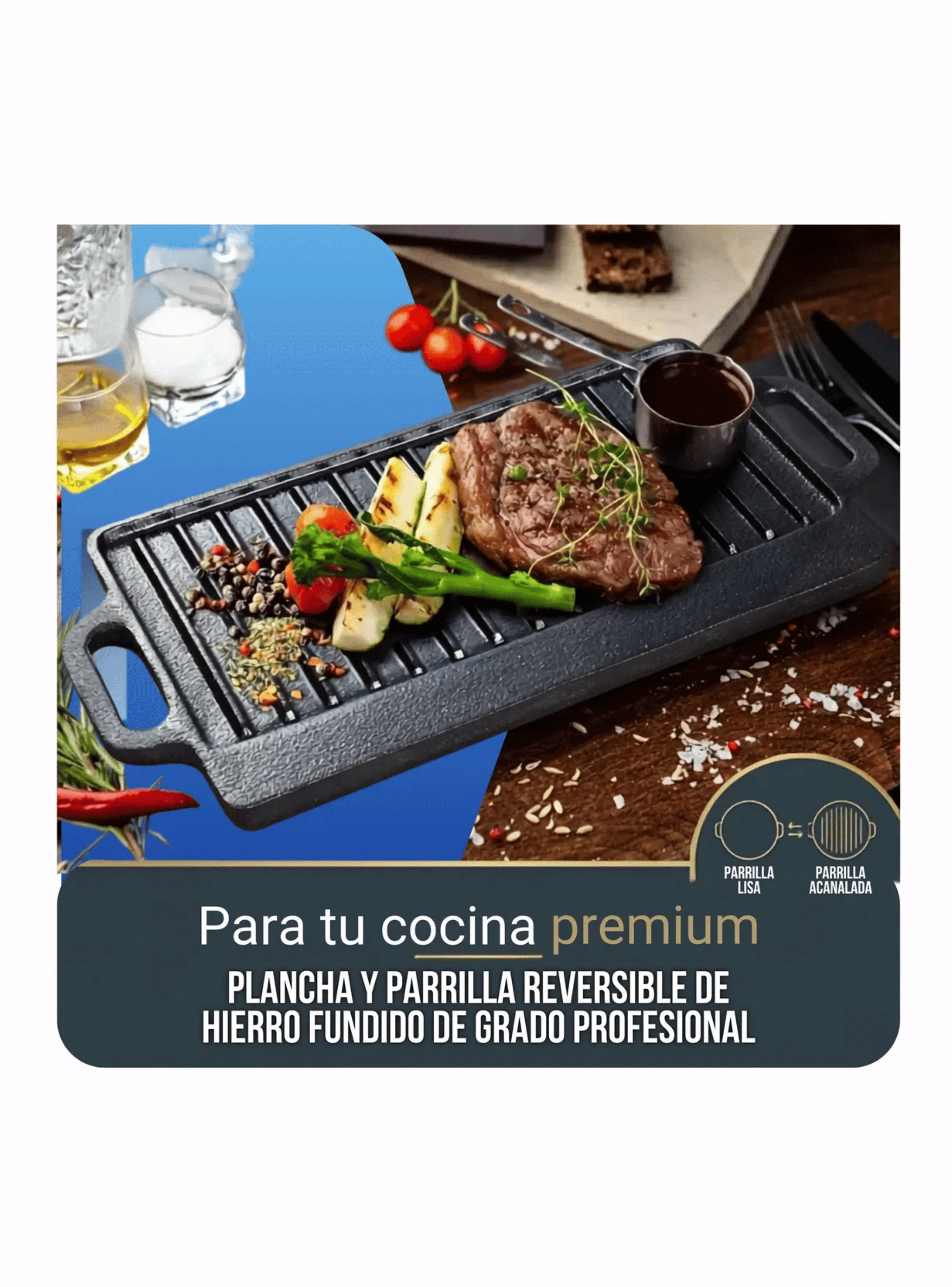 Plancha Churrasquera Reversible Fierro Fundido 46x23 Cm-5
