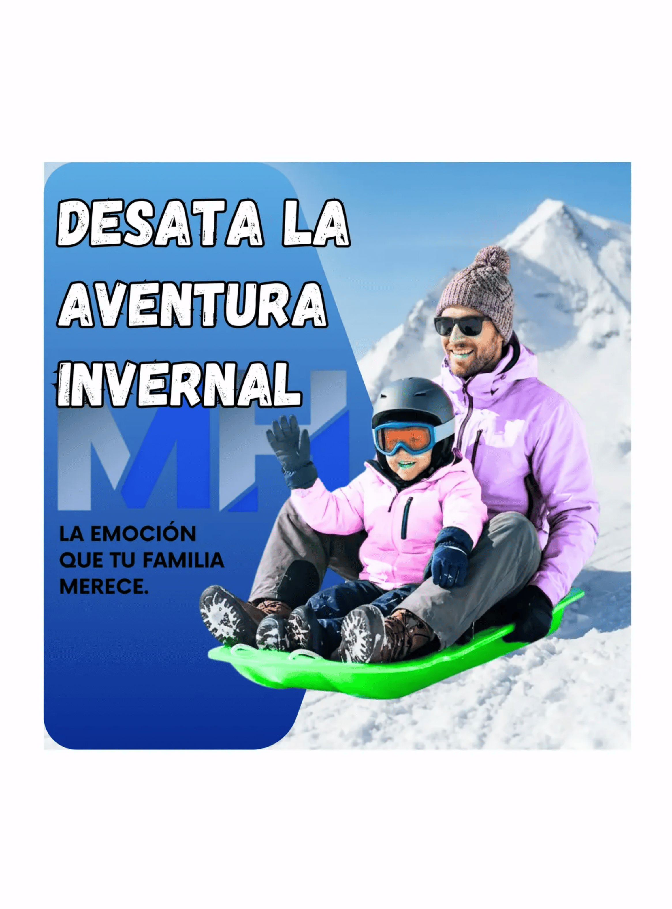 Trineo Nieve Deslizante Con Agarre Y Cuerda Ni os Y Adultos verde-1