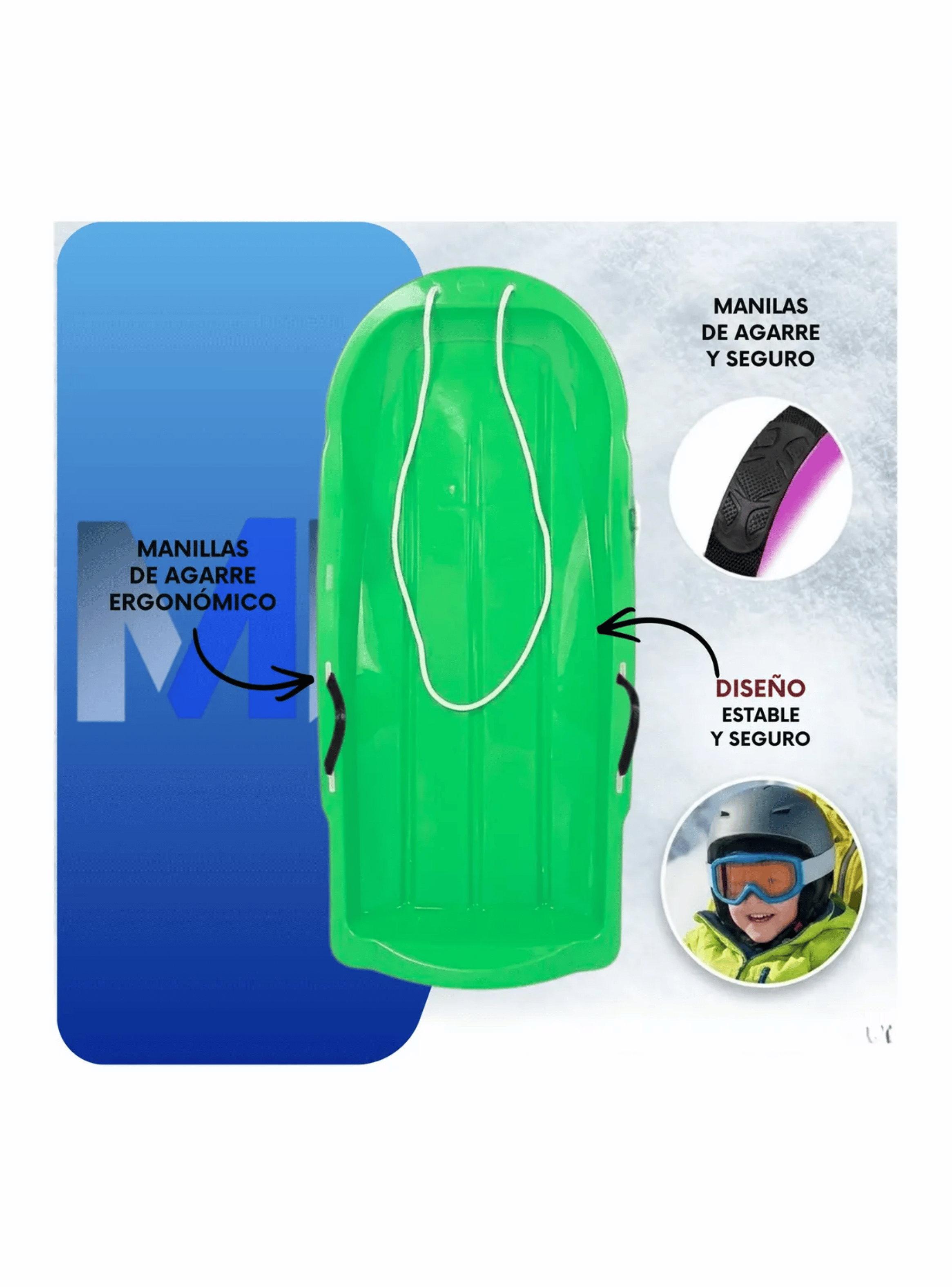 Trineo Nieve Deslizante Con Agarre Y Cuerda Ni os Y Adultos verde-2