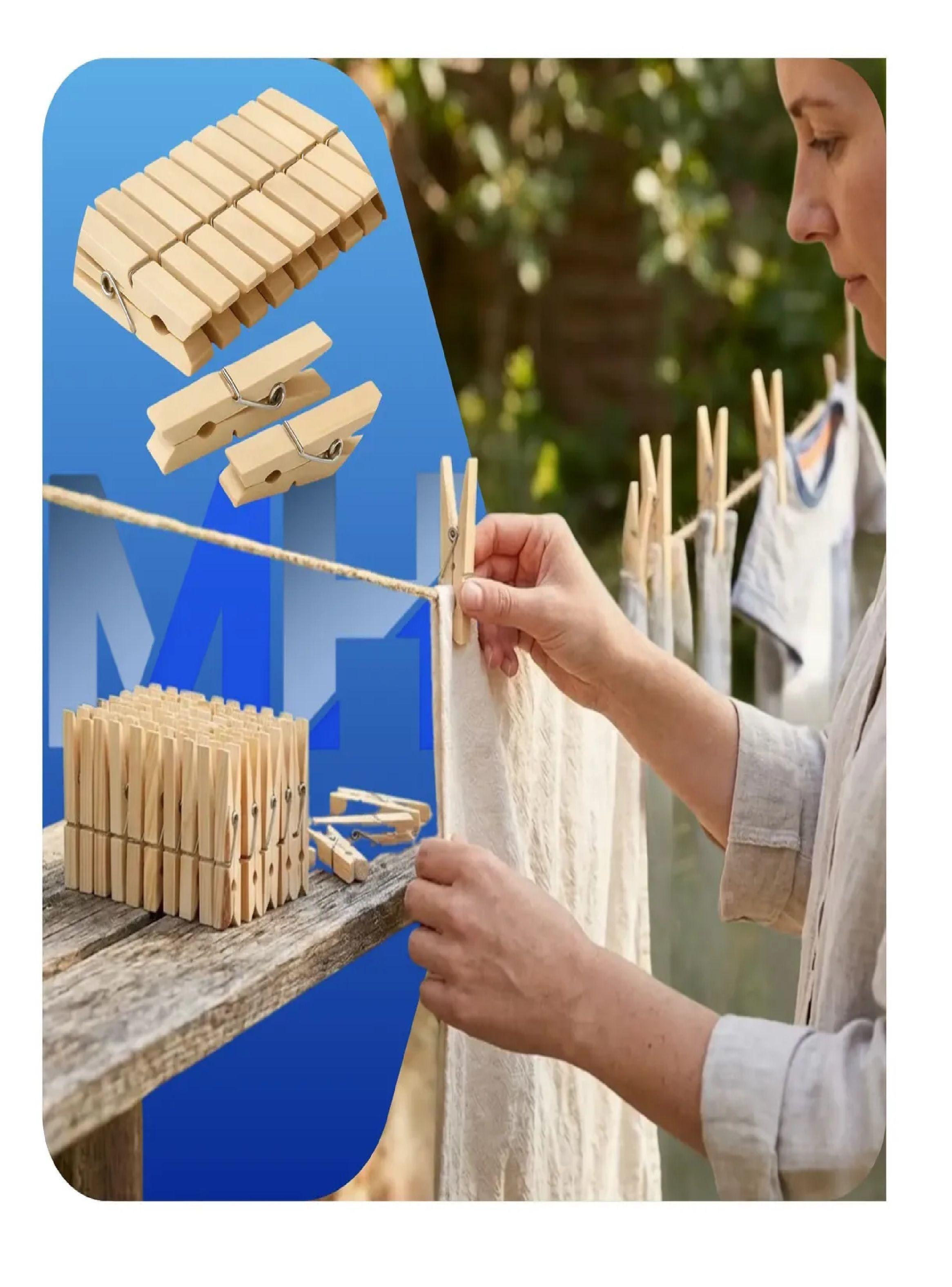 50 Pinzas De Madera De Pino Y Acero Perros Para Colgar Ropa-5