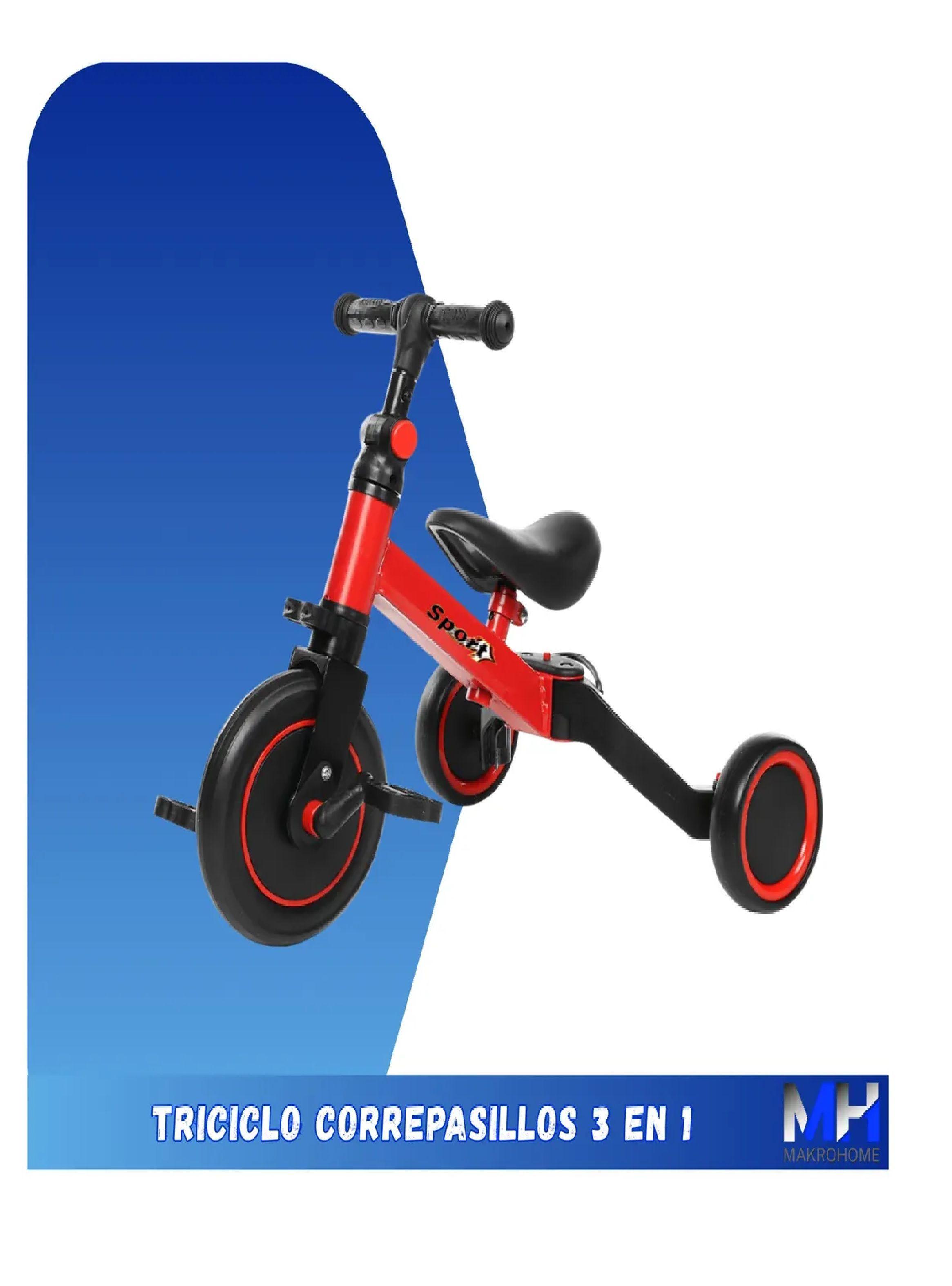 Triciclo Correpasillos Bicicleta De Aprendizaje 3 En 1 Rojo-3