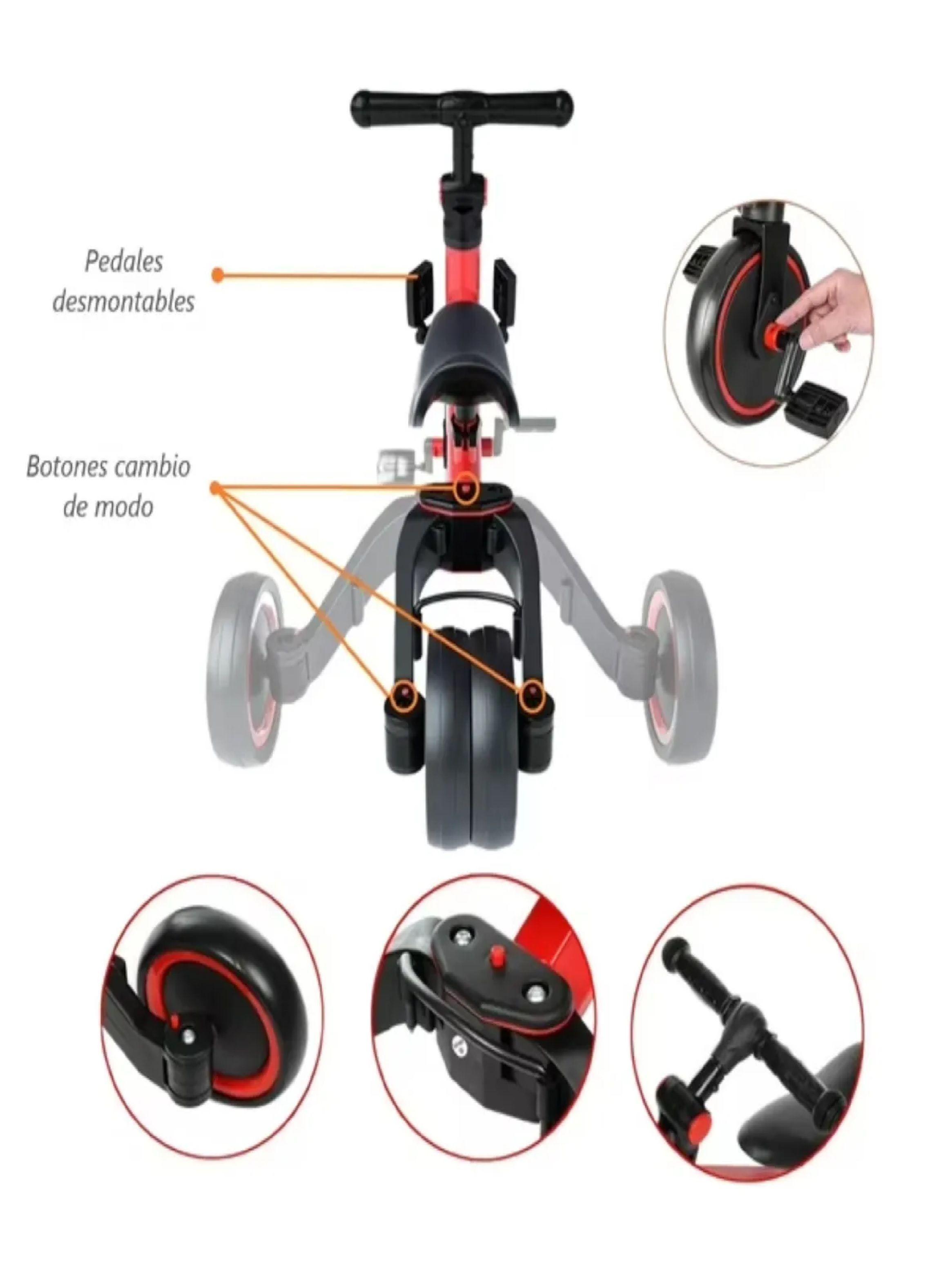 Triciclo Correpasillos Bicicleta De Aprendizaje 3 En 1 Rojo-5