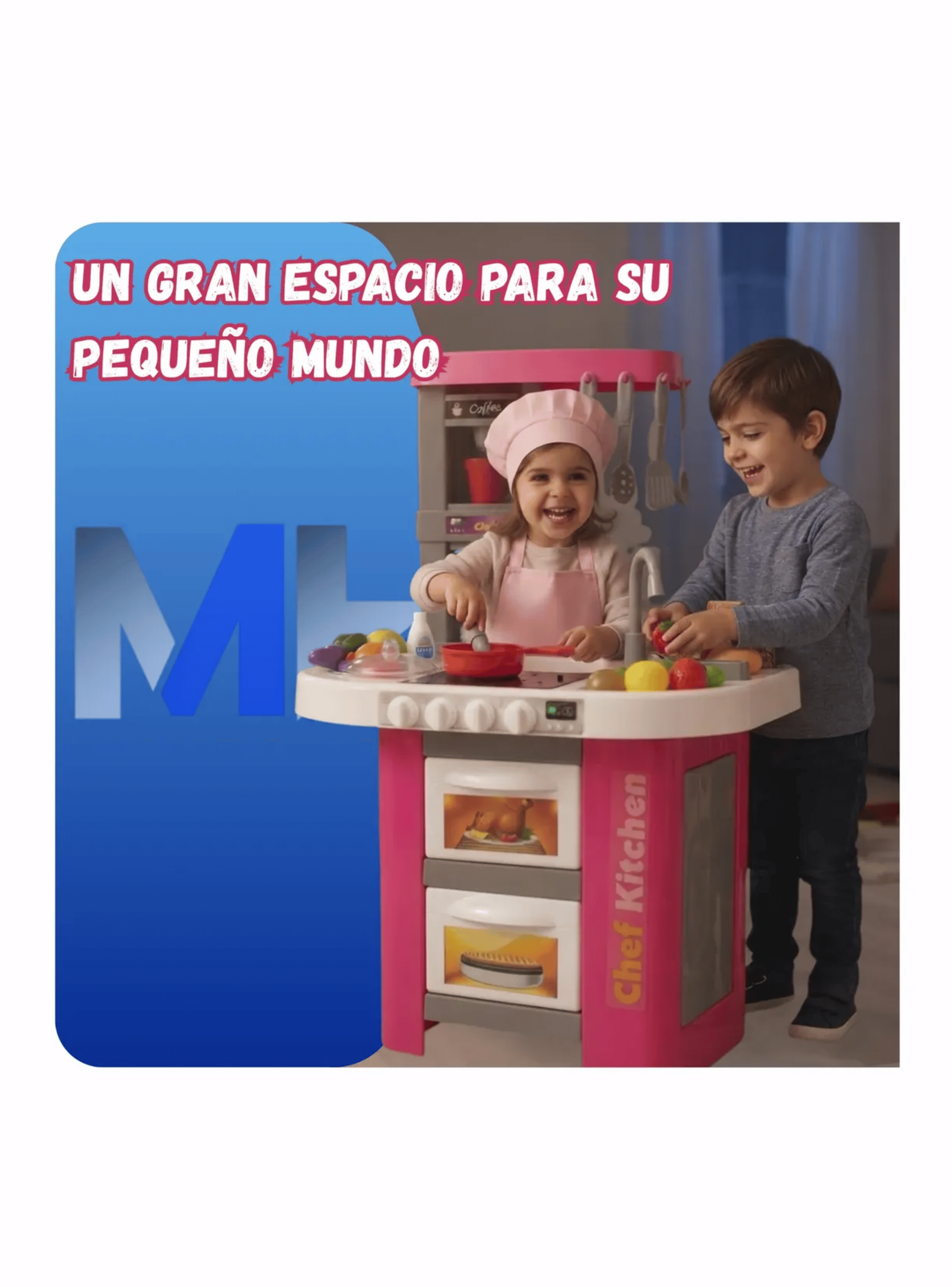 Cocinita De Juguete Chef Kitchen Rosada Con 49 Piezas Sonido-3