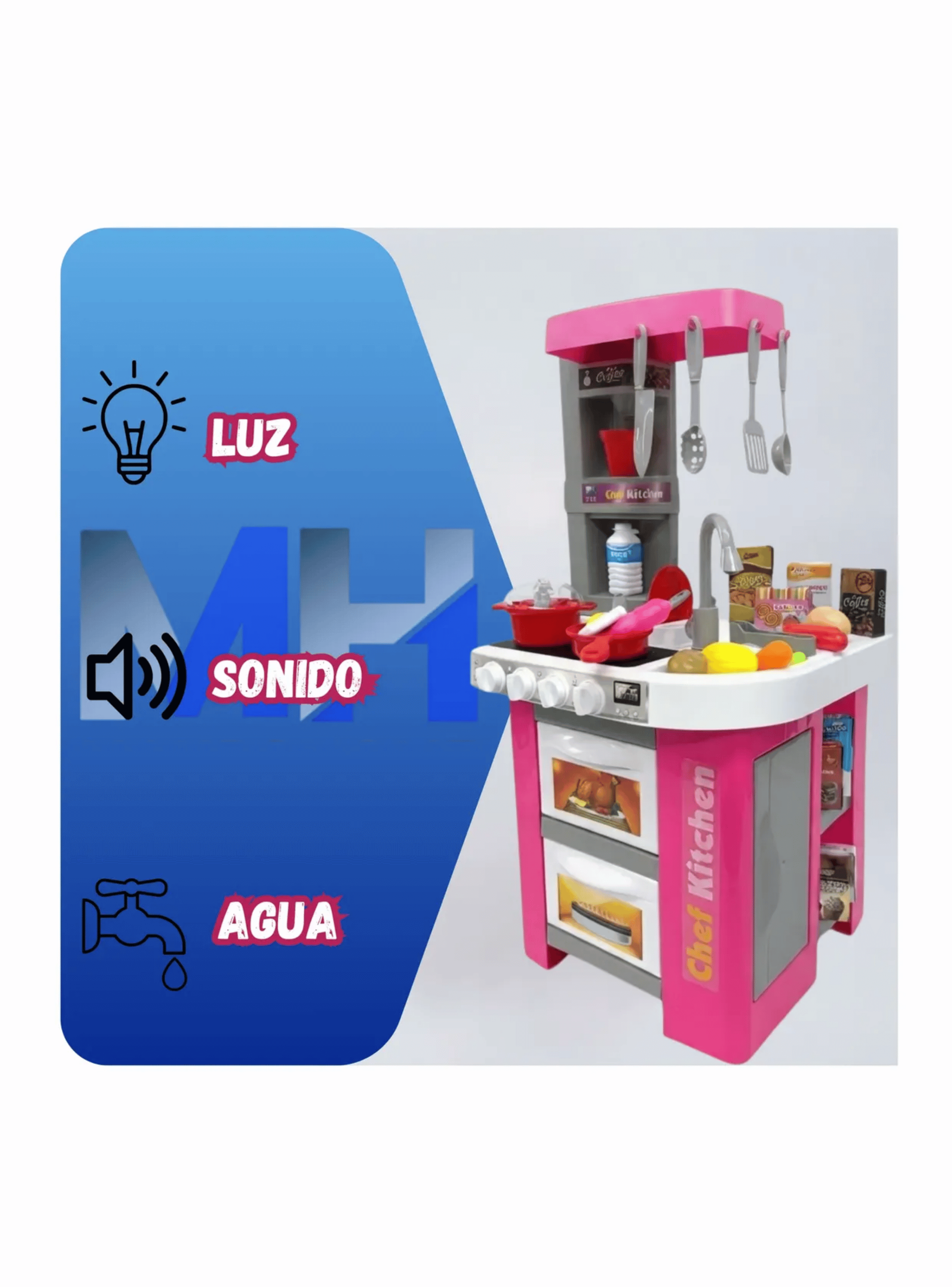 Cocinita De Juguete Chef Kitchen Rosada Con 49 Piezas Sonido-5