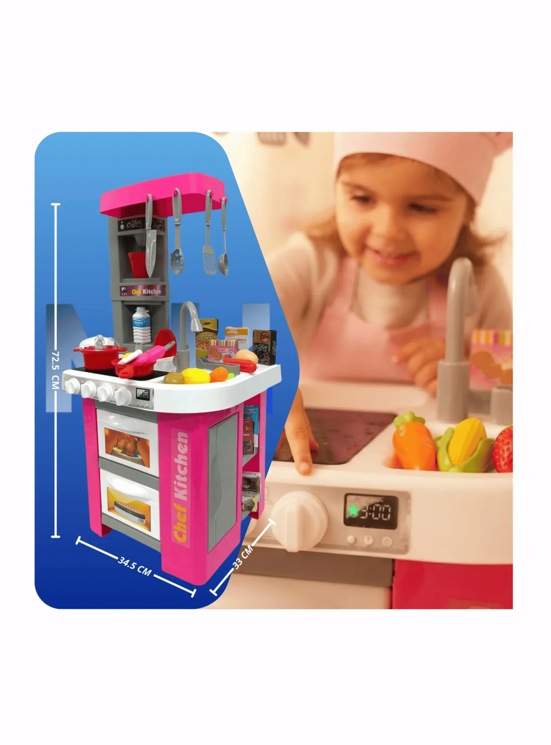 Cocinita De Juguete Chef Kitchen Rosada Con 49 Piezas Sonido-6