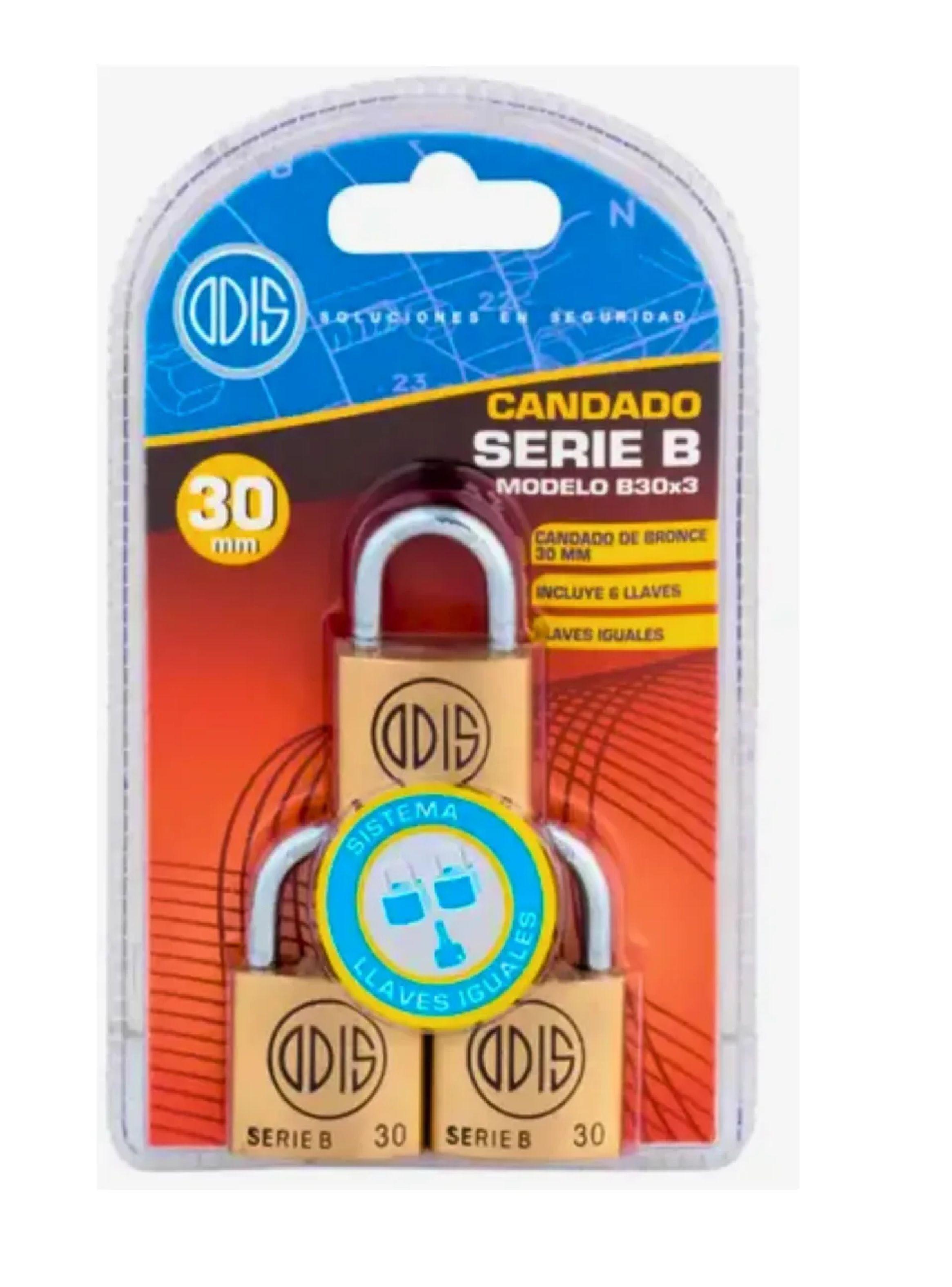 Candados Odis B30 30mm Bronce Solido Llaves Iguales X 3 Unds-0