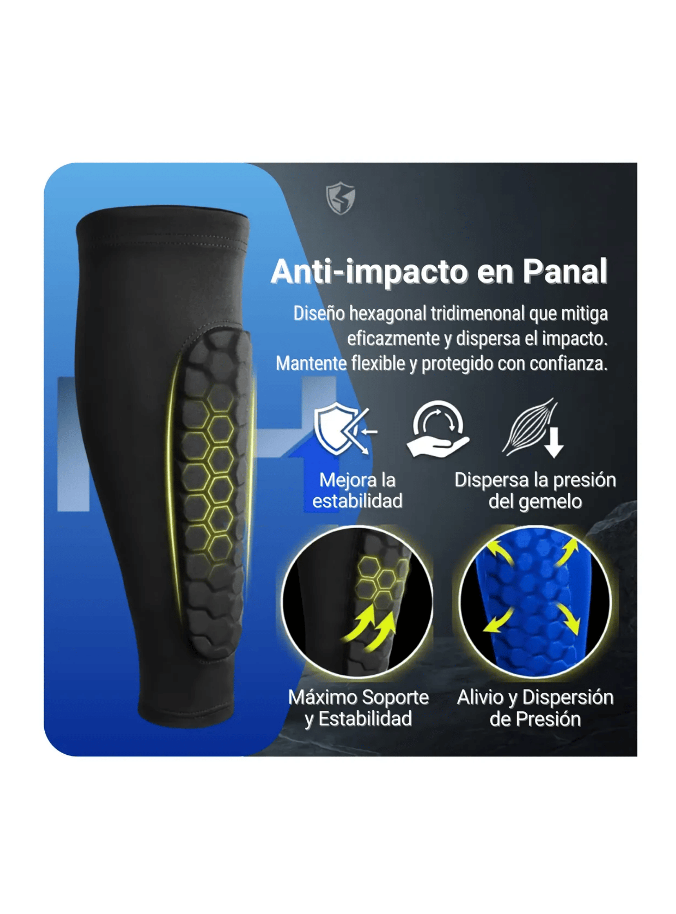 Pantorrilla Manga Compresion Espinillera Panal Futbol Deportivo Negro Talla S-2