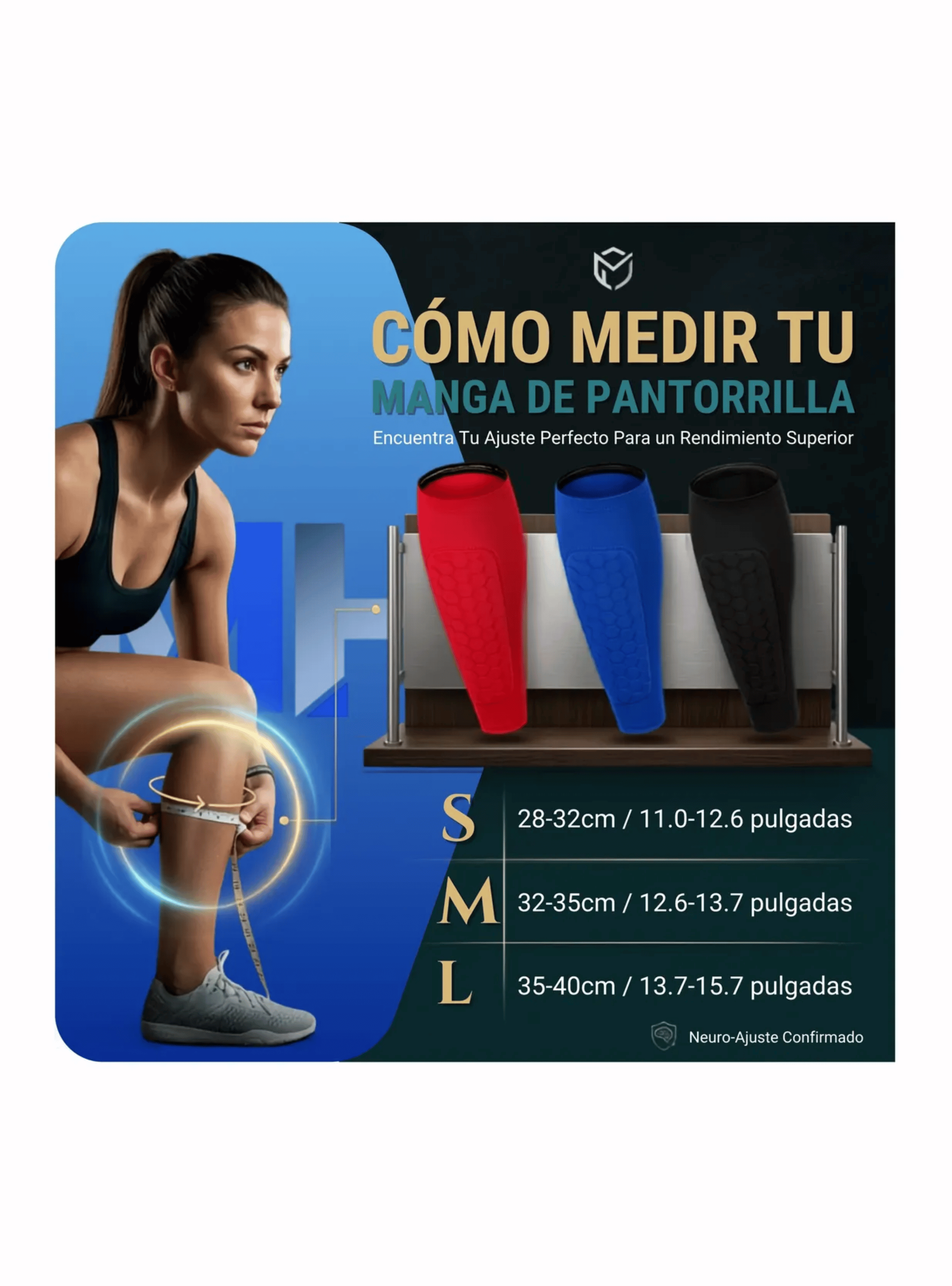 Pantorrilla Manga Compresion Espinillera Panal Futbol Deportivo Negro Talla S-5