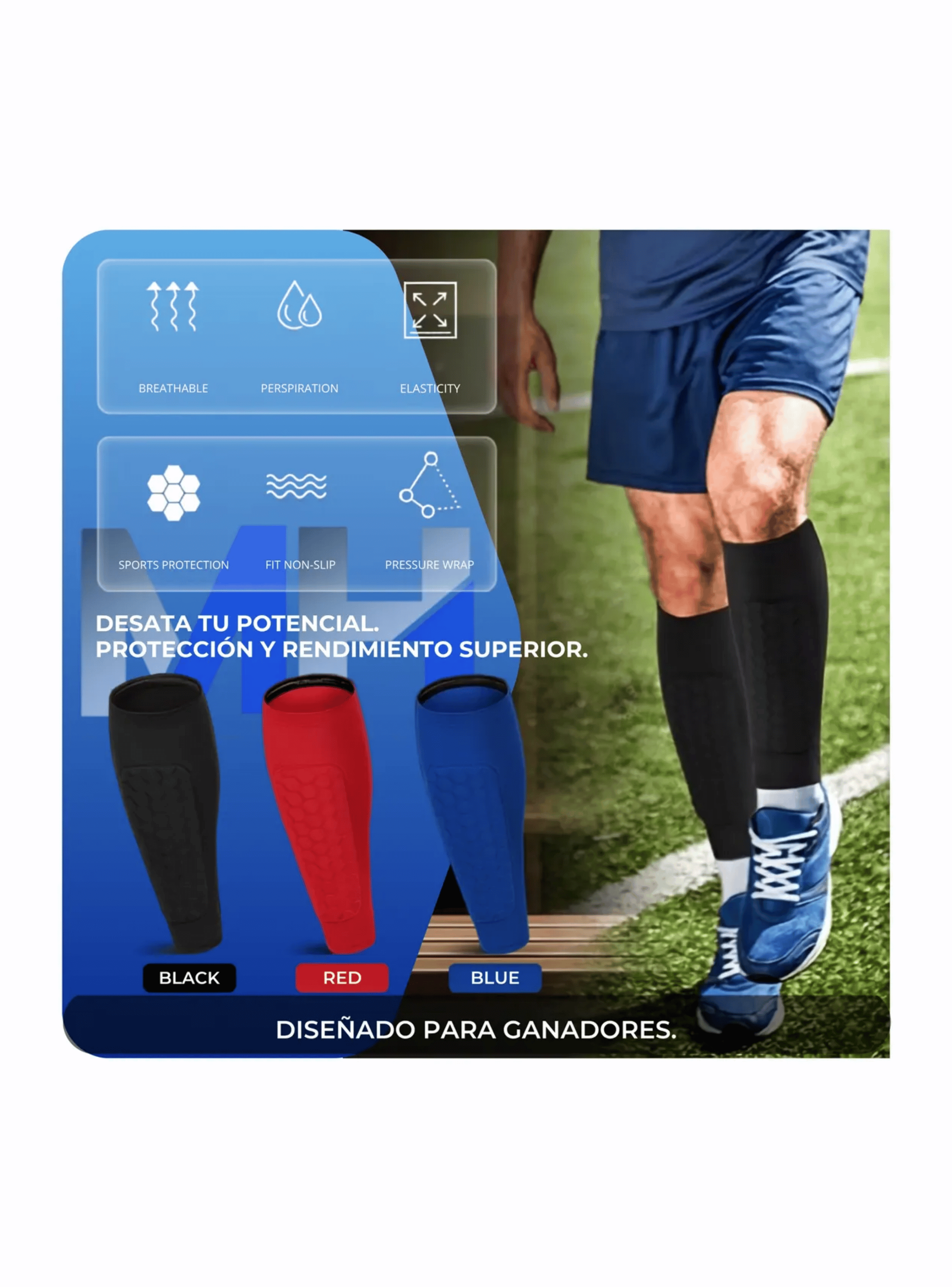 Pantorrilla Manga Compresion Espinillera Panal Futbol Deportivo Negro Talla S-7