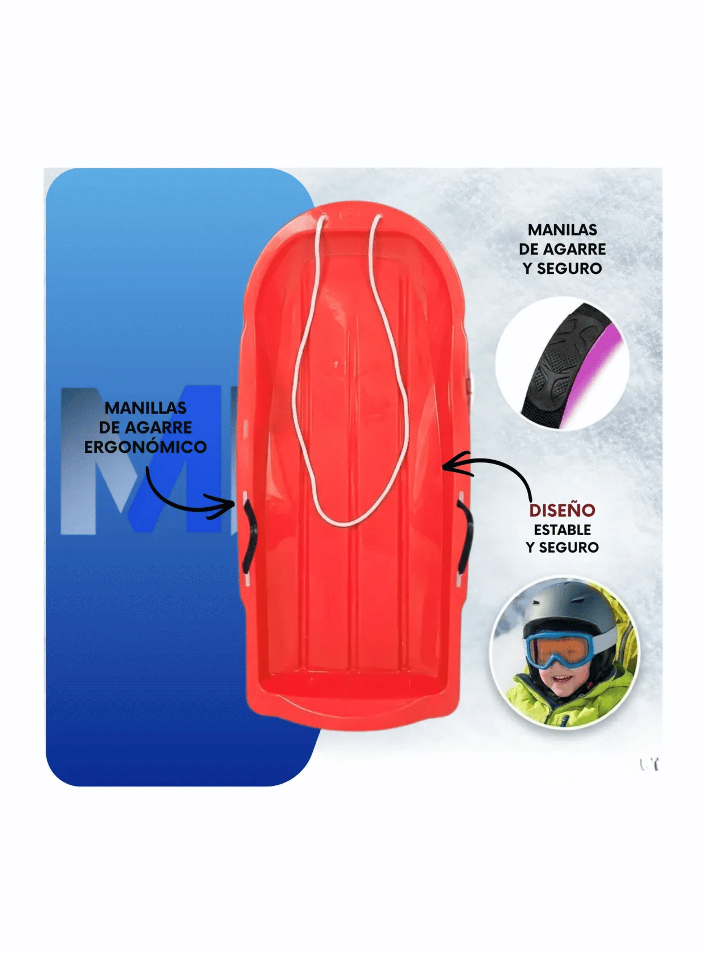 Trineo Nieve Deslizante Con Agarre Y Cuerda Ni os Y Adultos Rojo-4