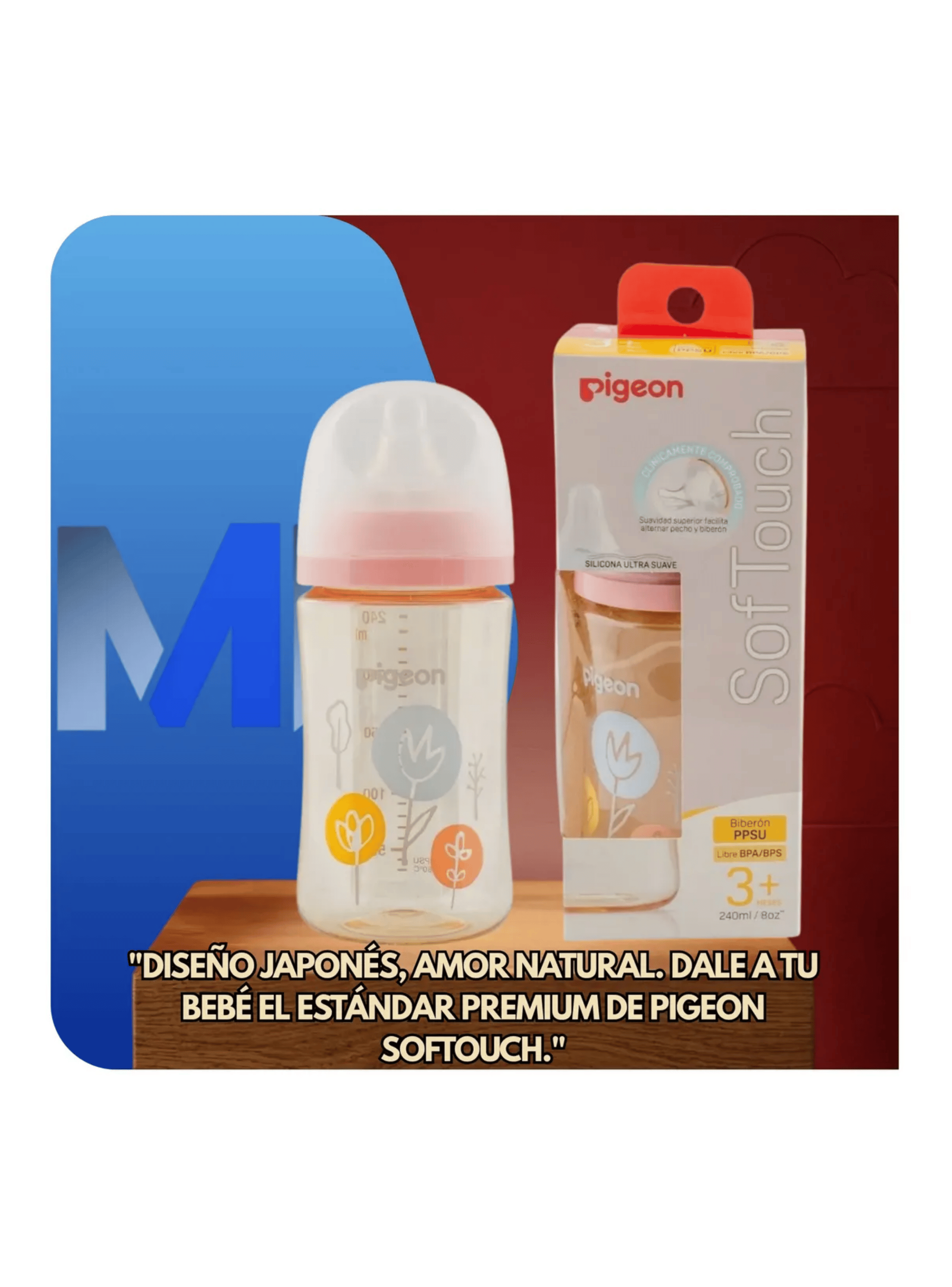 Biber n mamadera Softouch Pigeon Ppsu 240ml Dise o Anticolico Rosa Claro-5