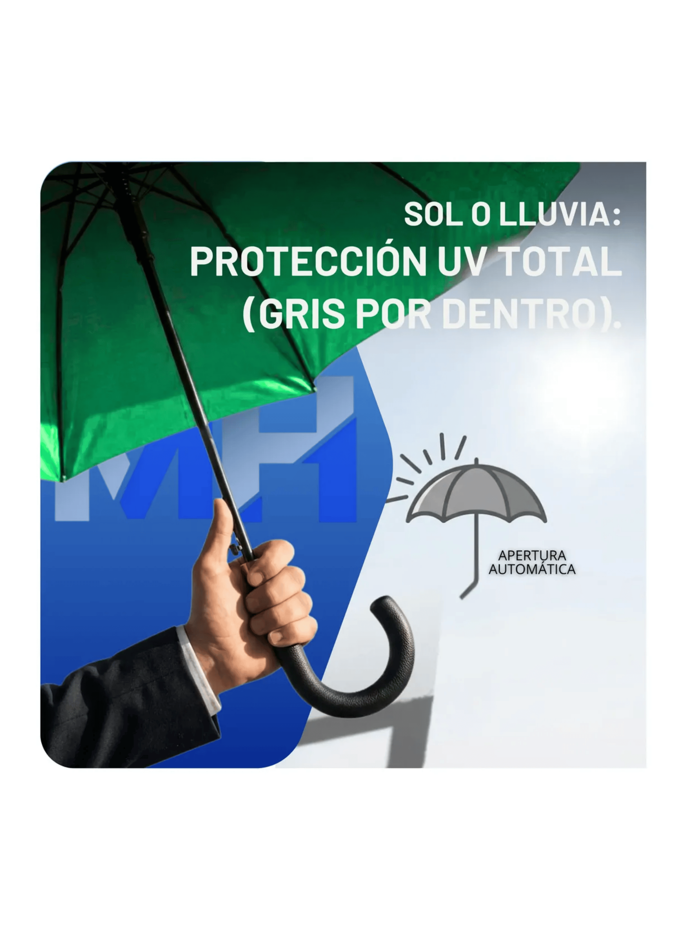 Paraguas Ejecutivo Automatico 100cm Proteccion Uv Reforzado Verde-3