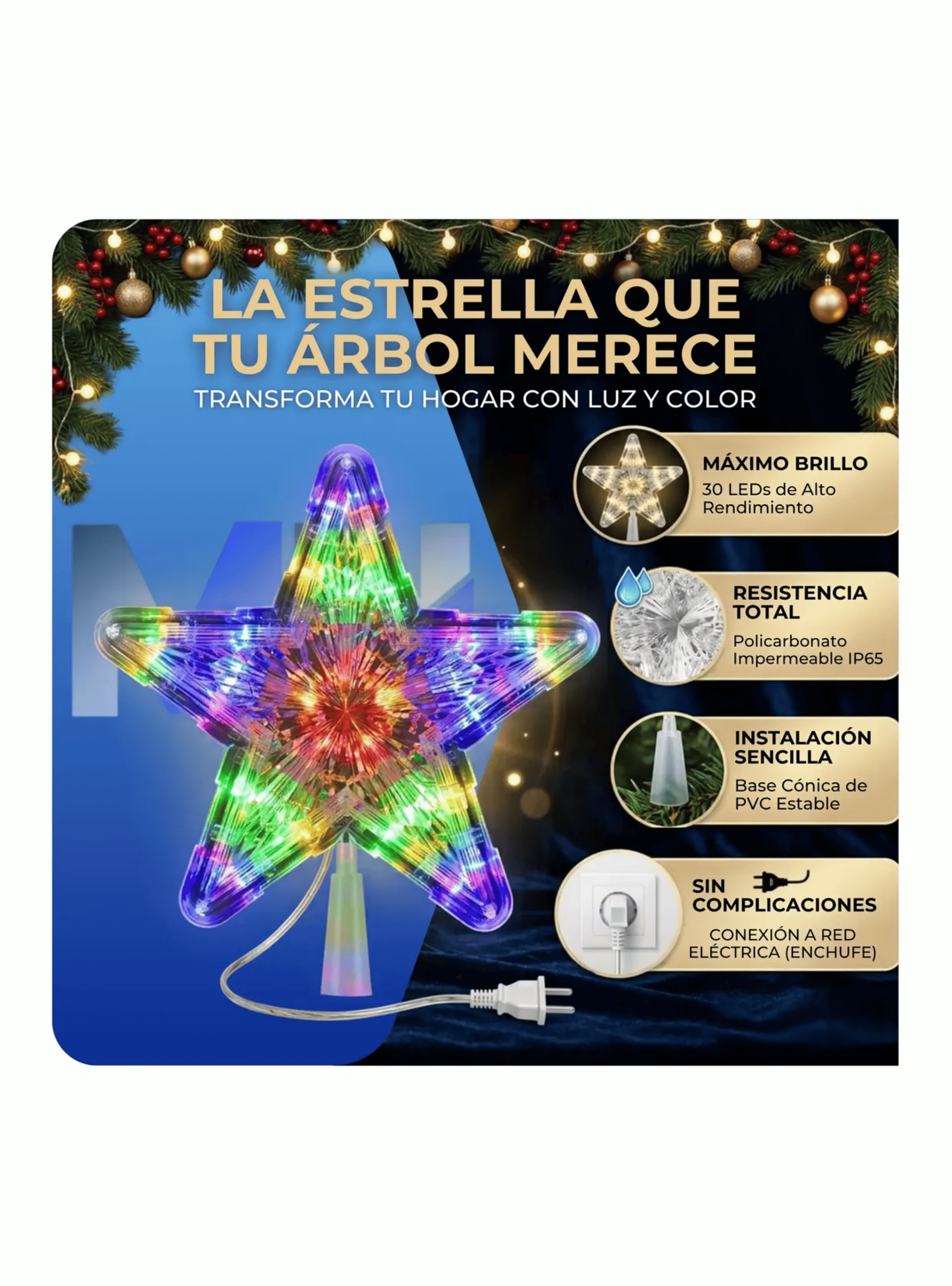 Estrella Para rbol De Navidad Luminosa Led 15 23cm enchufe-4