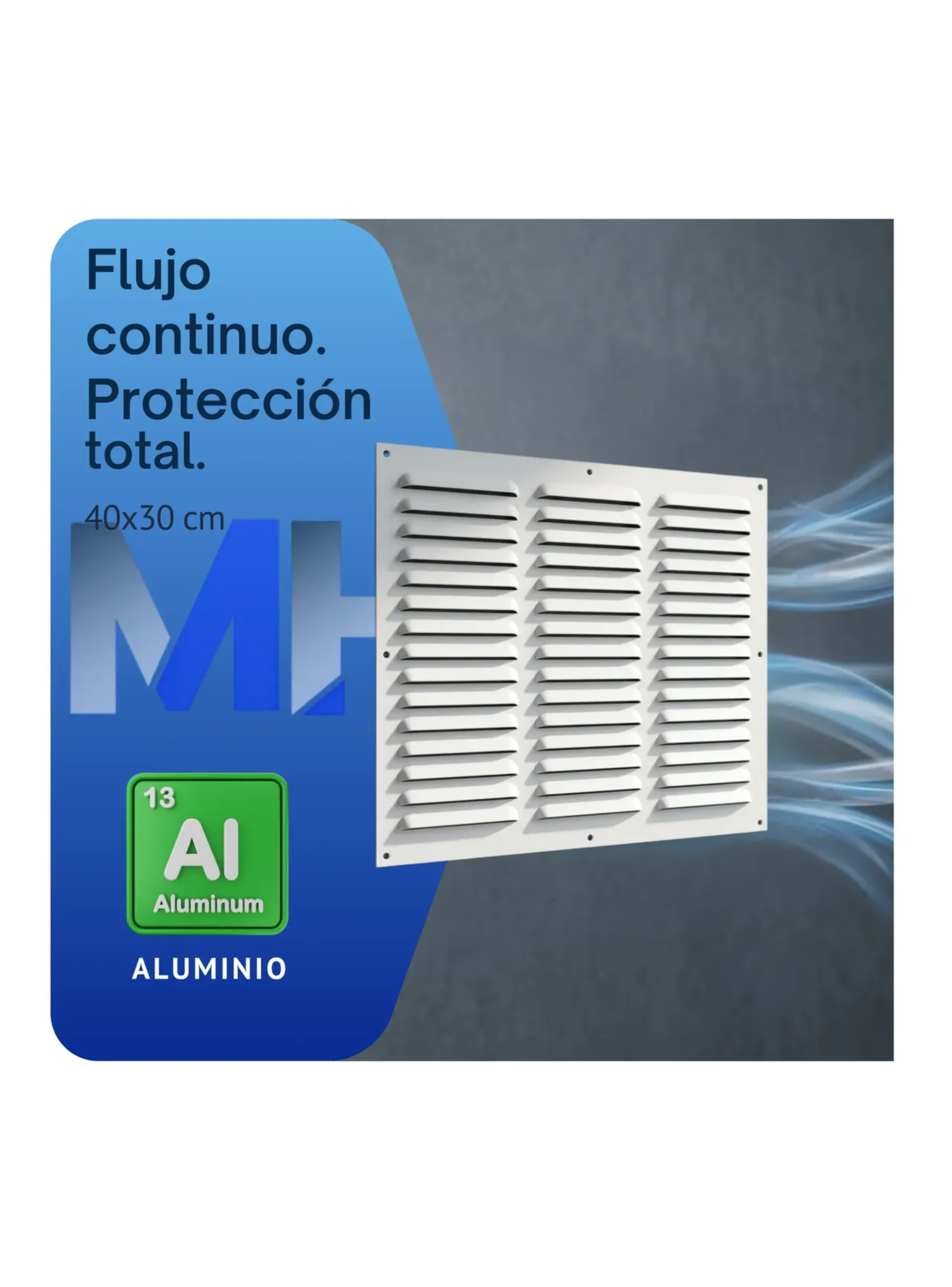 Celosia De Ventilacion Aluminio 40x30 Cm Rejilla Ventilacion Blanco-2